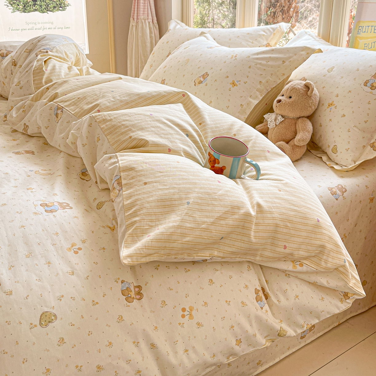 91家纺网 家纺一手货源 找家纺 莱通家纺 2026春夏新款12868全棉印花四件套单品系列二-单被套提供买家秀，预留缩水率） 星点兔语