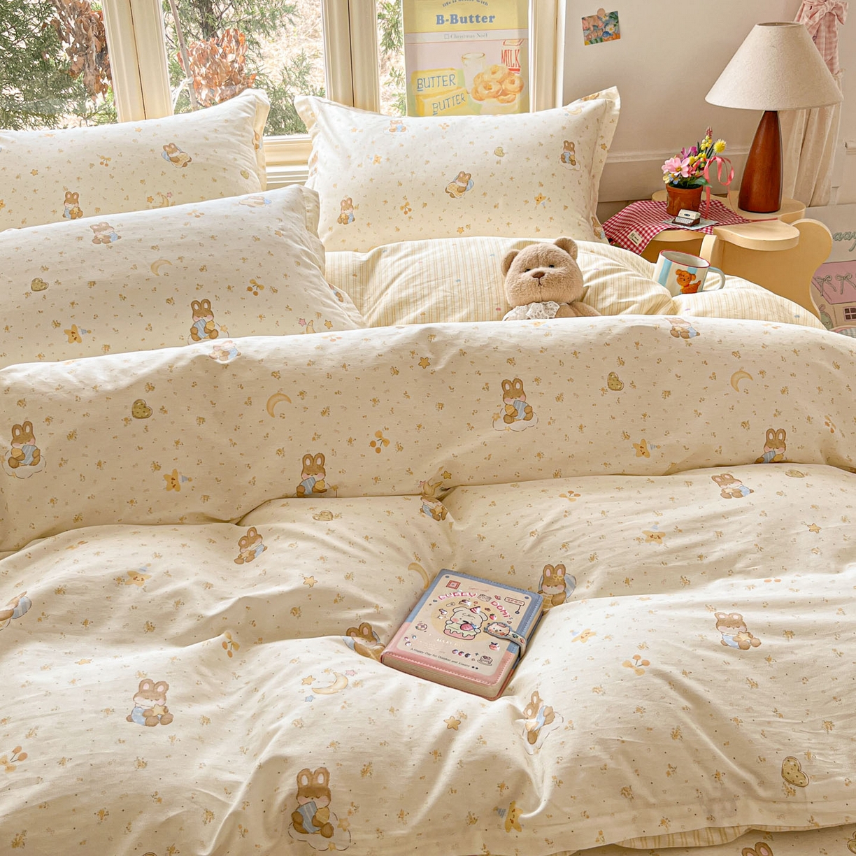 91家纺网 家纺一手货源 找家纺 莱通家纺 2026春夏新款12868全棉印花四件套单品系列二-单被套提供买家秀，预留缩水率） 星点兔语