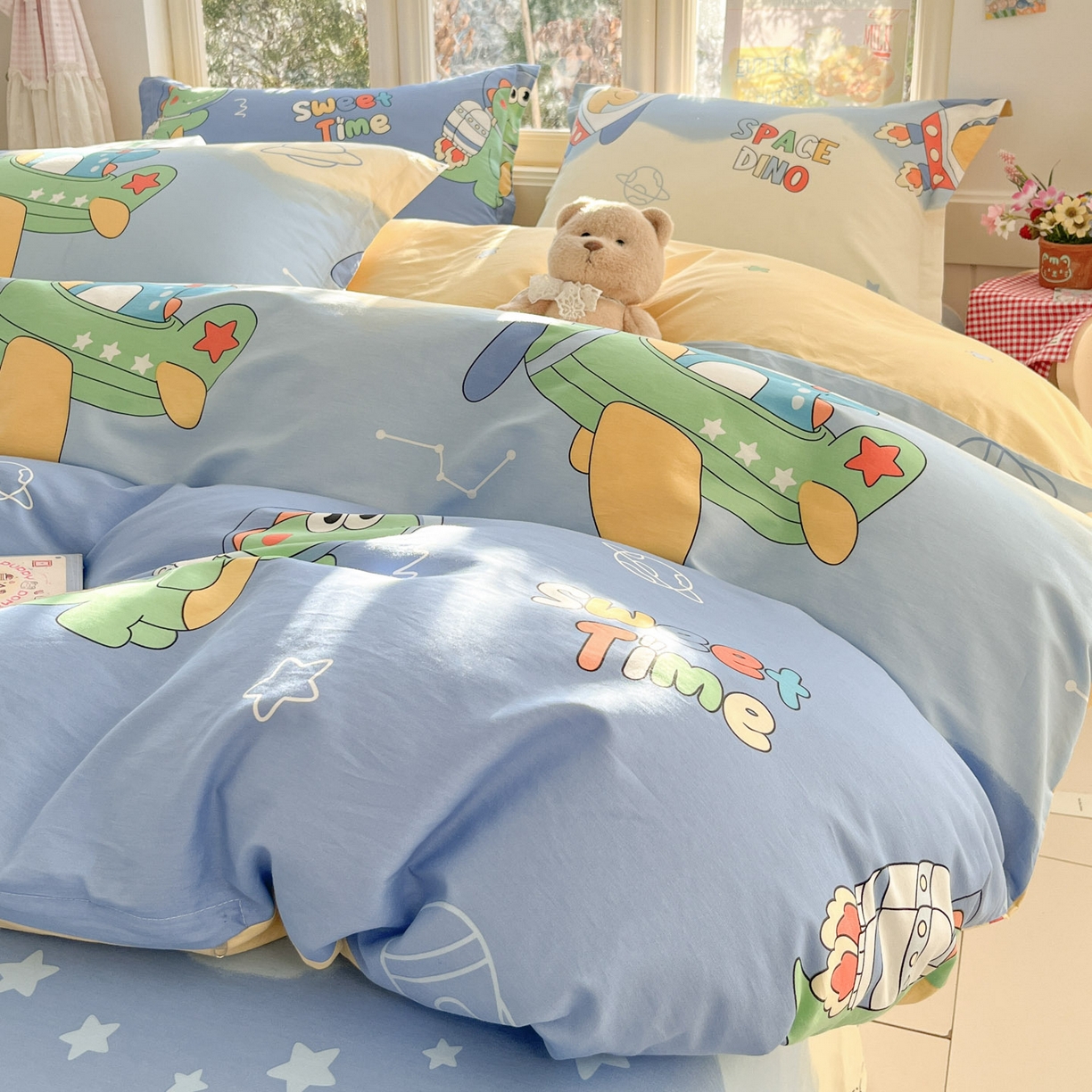 91家纺网 家纺一手货源 找家纺 莱通家纺 2026春夏新款12868全棉印花四件套单品系列二-单被套提供买家秀，预留缩水率） 星际天空龙