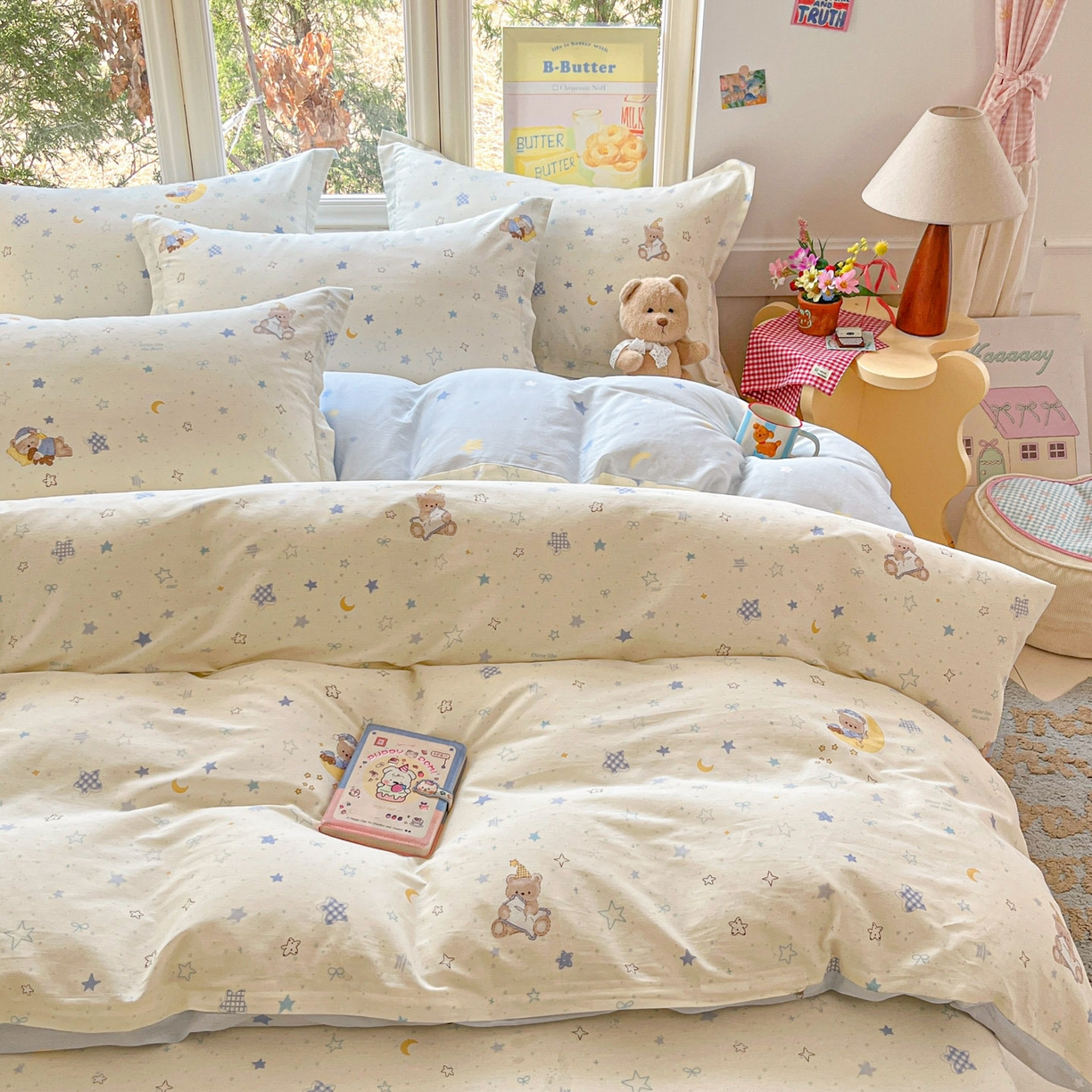 91家纺网 家纺一手货源 找家纺 莱通家纺 2026春夏新款12868全棉印花四件套单品系列二-单被套提供买家秀，预留缩水率） 星眠小熊