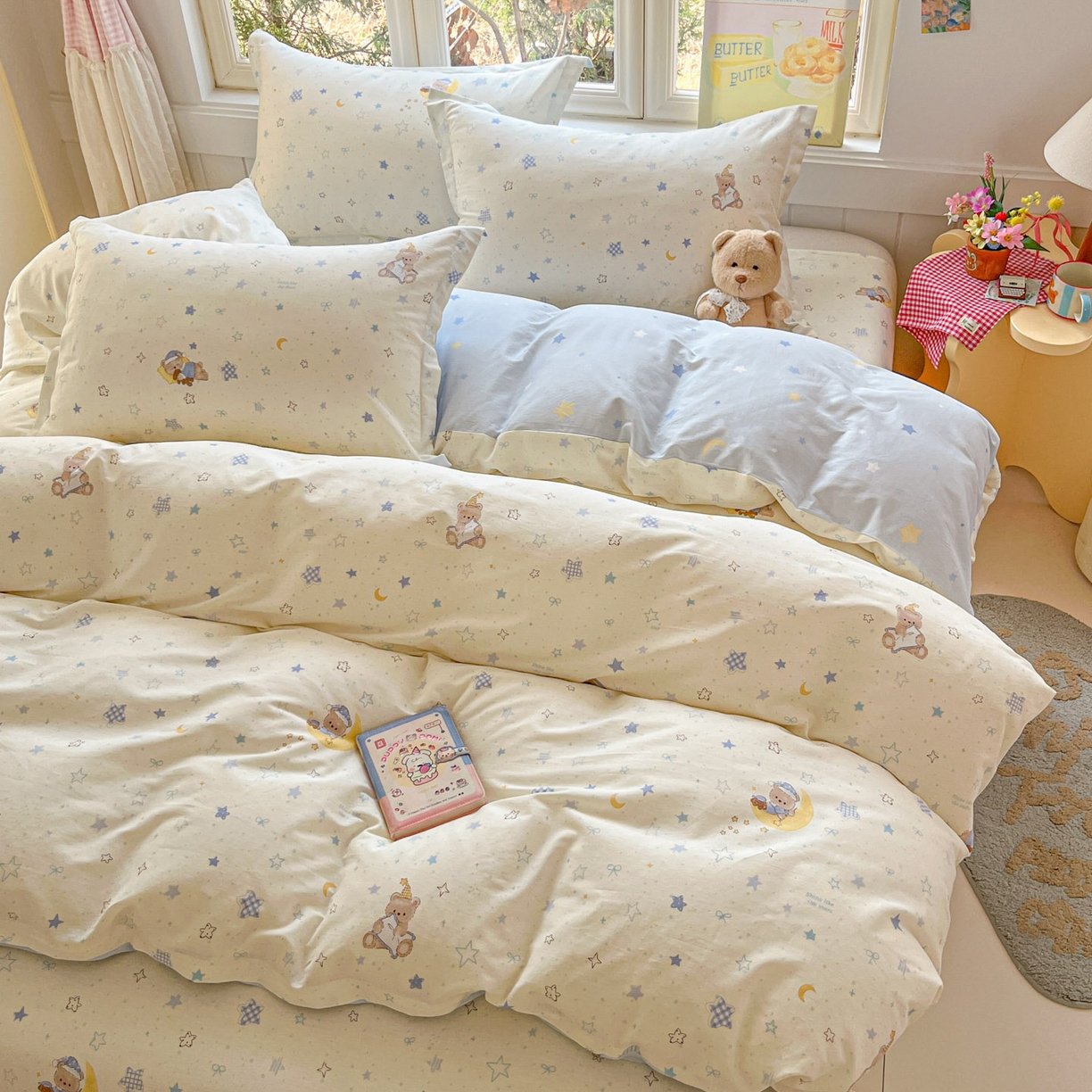 91家纺网 家纺一手货源 找家纺 莱通家纺 2026春夏新款12868全棉印花四件套单品系列二-单被套提供买家秀，预留缩水率） 星眠小熊