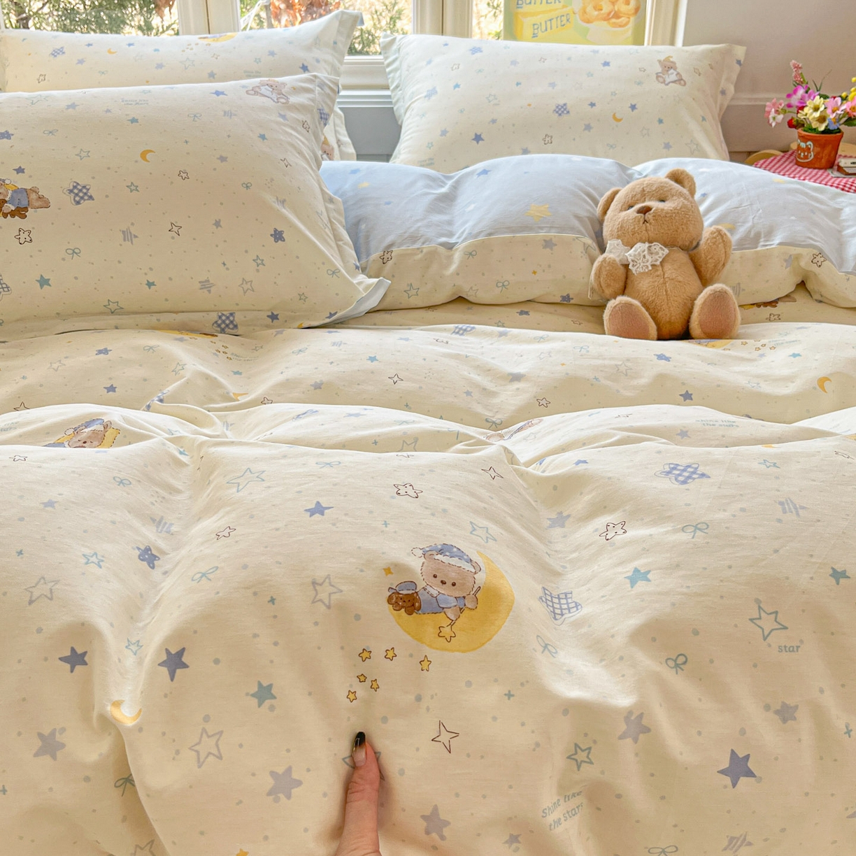 91家纺网 家纺一手货源 找家纺 莱通家纺 2026春夏新款12868全棉印花四件套单品系列二-单被套提供买家秀，预留缩水率） 星眠小熊