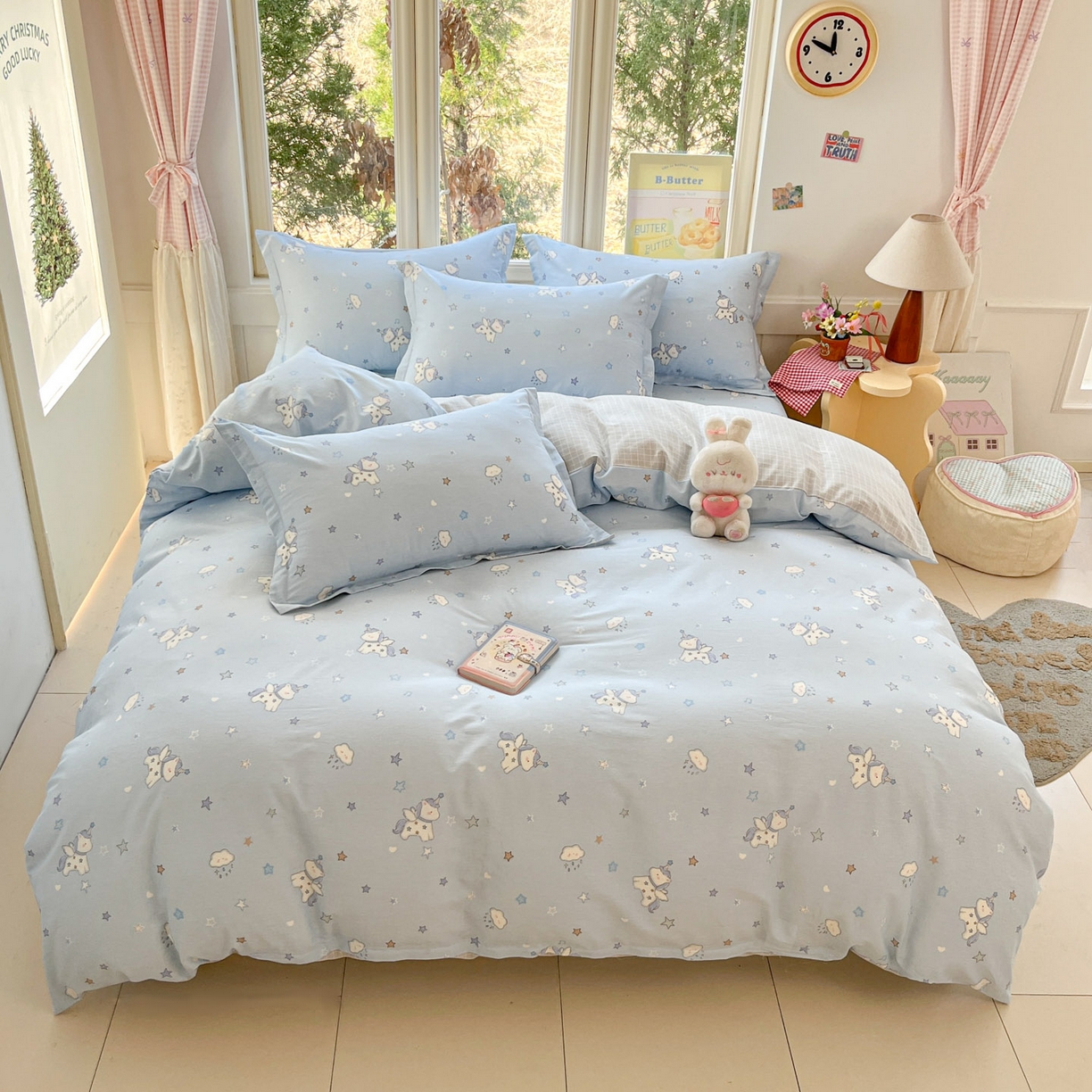 91家纺网 家纺一手货源 找家纺 莱通家纺 2026春夏新款12868全棉印花四件套单品系列二-单被套提供买家秀，预留缩水率） 星星独角兽