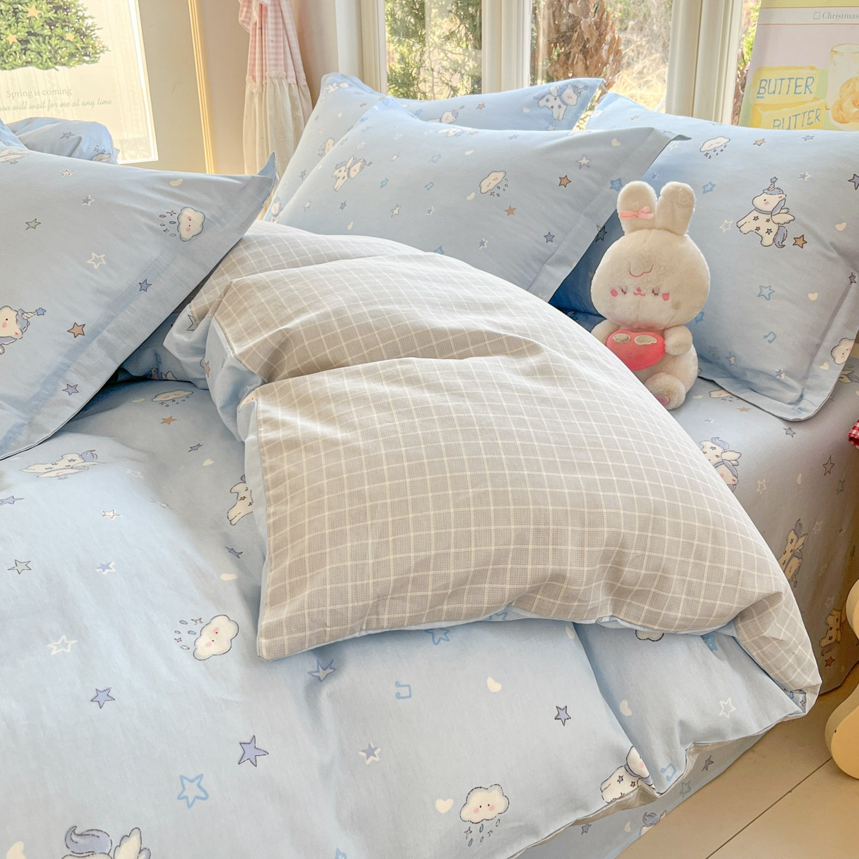 91家纺网 家纺一手货源 找家纺 莱通家纺 2026春夏新款12868全棉印花四件套单品系列二-单被套提供买家秀，预留缩水率） 星星独角兽