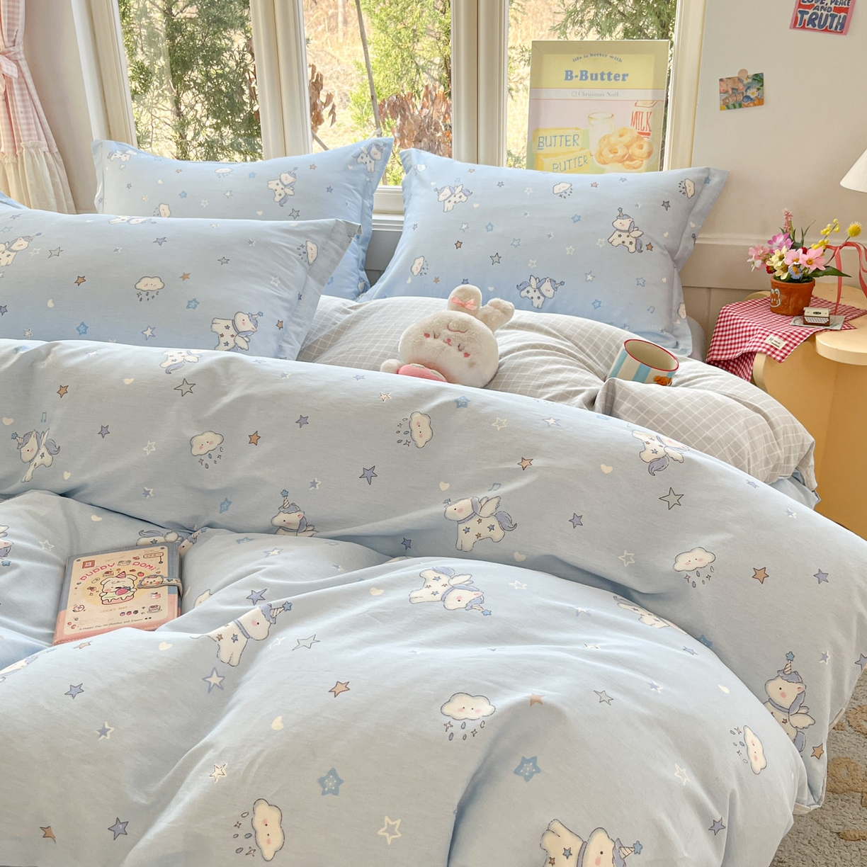 91家纺网 家纺一手货源 找家纺 莱通家纺 2026春夏新款12868全棉印花四件套单品系列二-单被套提供买家秀，预留缩水率） 星星独角兽
