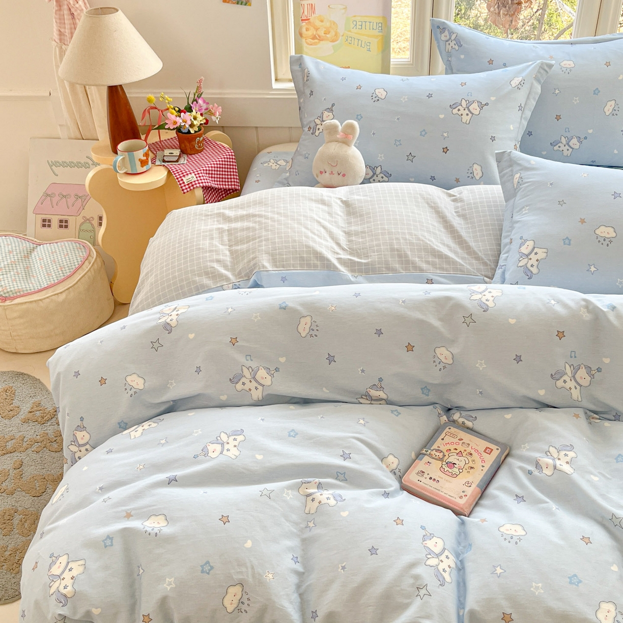 91家纺网 家纺一手货源 找家纺 莱通家纺 2026春夏新款12868全棉印花四件套单品系列二-单被套提供买家秀，预留缩水率） 星星独角兽
