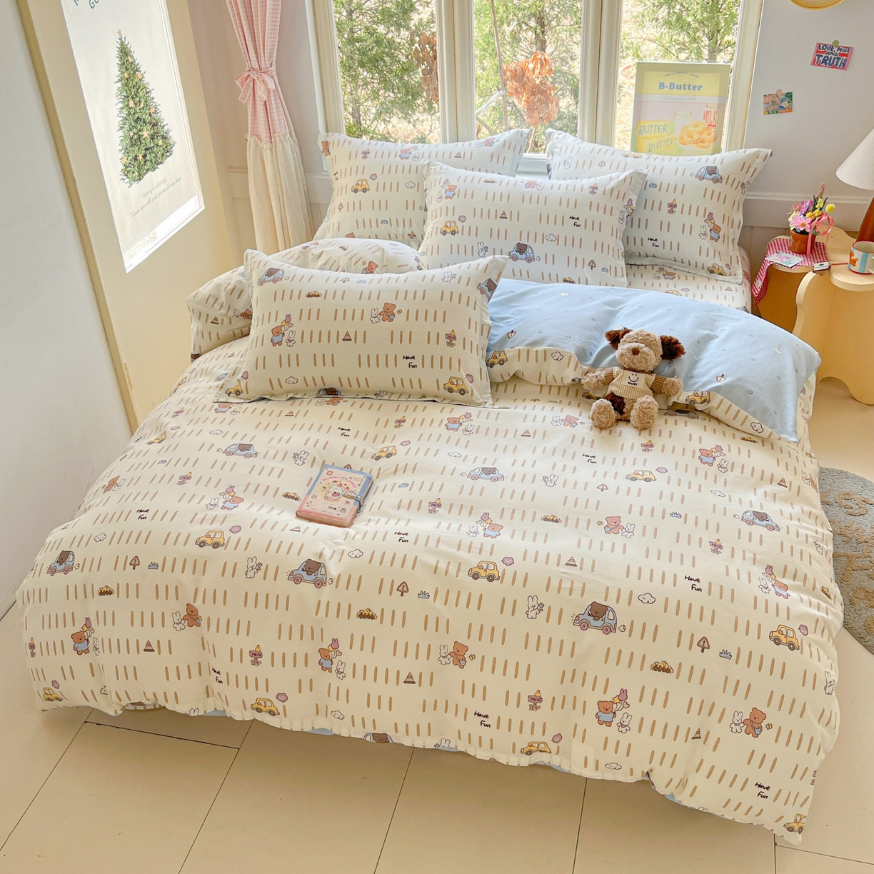 91家纺网 家纺一手货源 找家纺 莱通家纺 2026春夏新款12868全棉印花四件套单品系列二-单被套提供买家秀，预留缩水率） 熊仔小汽车