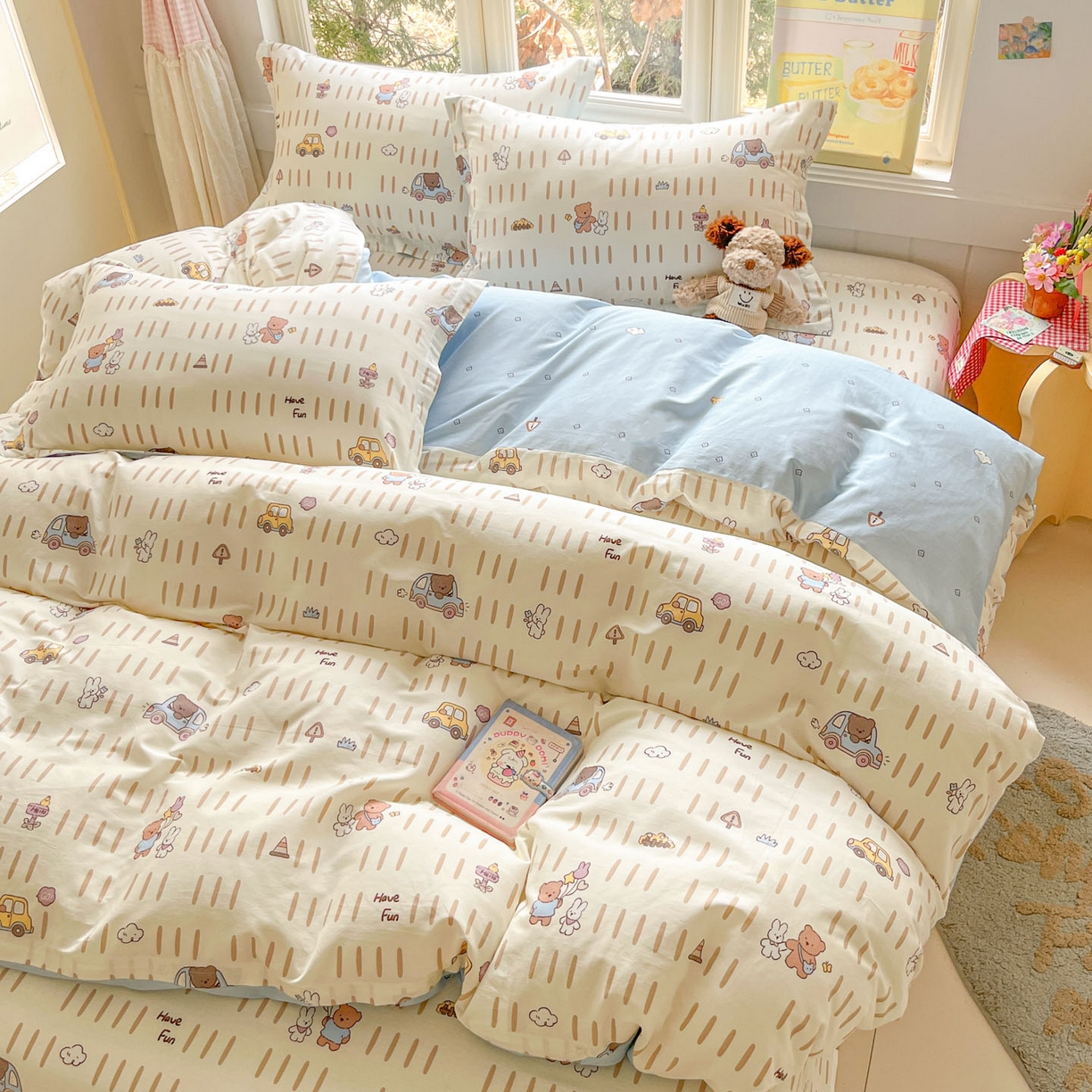 91家纺网 家纺一手货源 找家纺 莱通家纺 2026春夏新款12868全棉印花四件套单品系列二-单被套提供买家秀，预留缩水率） 熊仔小汽车