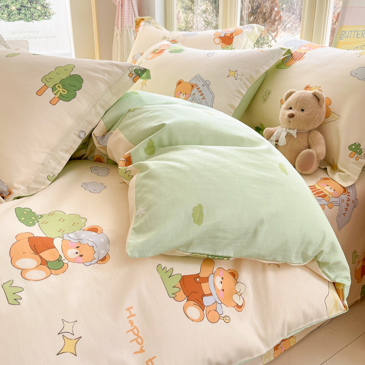 91家纺网 家纺一手货源 找家纺 莱通家纺 2026春夏新款12868全棉印花四件套单品系列二-单被套提供买家秀，预留缩水率） 野炊小熊