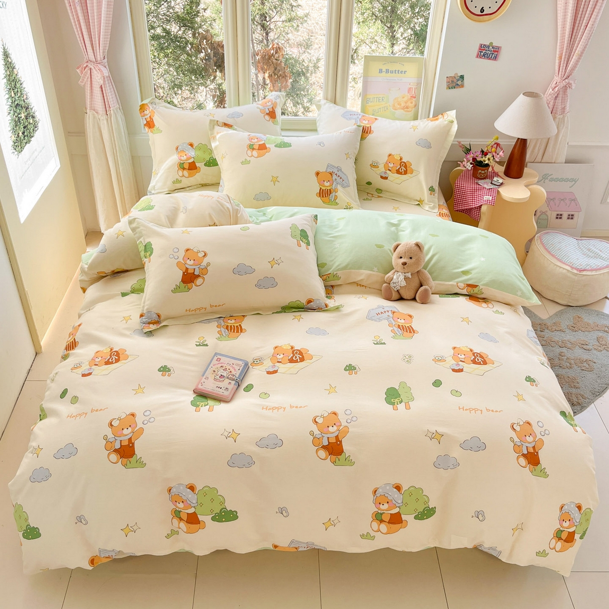 91家纺网 家纺一手货源 找家纺 莱通家纺 2026春夏新款12868全棉印花四件套单品系列二-单被套提供买家秀，预留缩水率） 野炊小熊