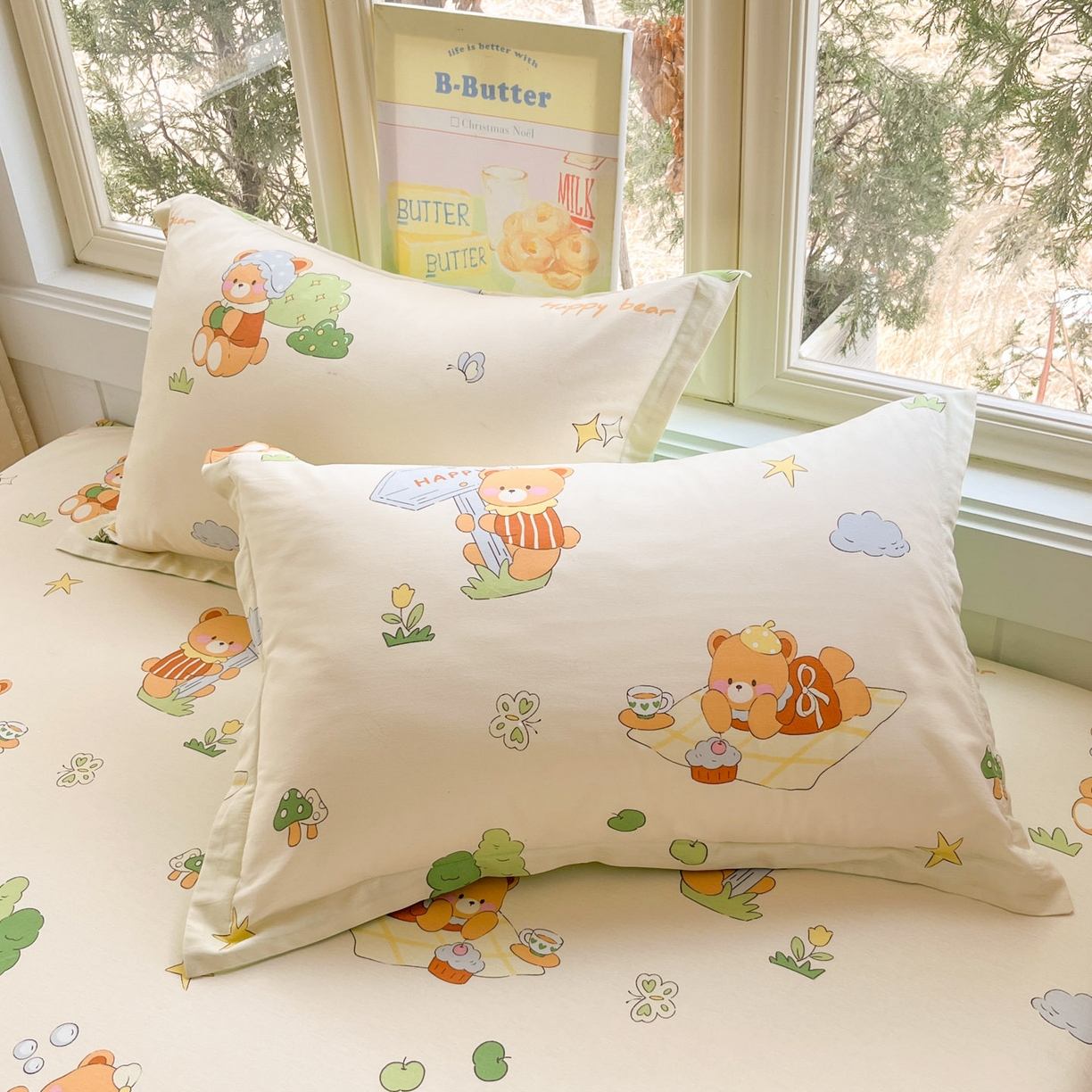 91家纺网 家纺一手货源 找家纺 莱通家纺 2026春夏新款12868全棉印花四件套单品系列二-单被套提供买家秀，预留缩水率） 野炊小熊