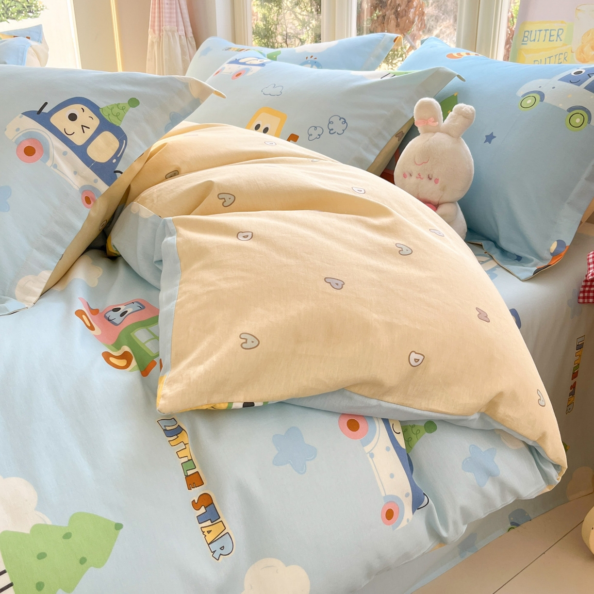 91家纺网 家纺一手货源 找家纺 莱通家纺 2026春夏新款12868全棉印花四件套单品系列二-单被套提供买家秀，预留缩水率） 云朵车行