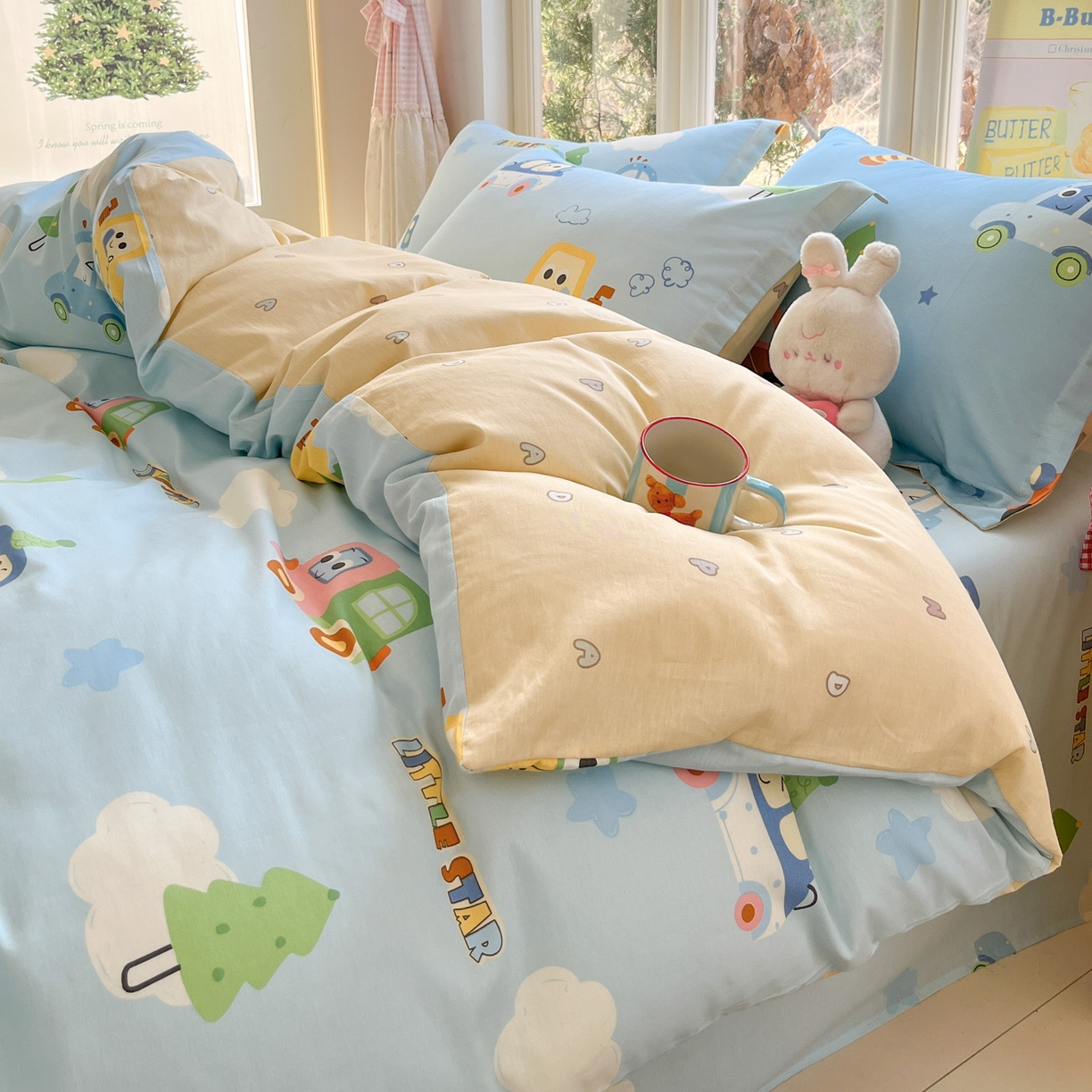 91家纺网 家纺一手货源 找家纺 莱通家纺 2026春夏新款12868全棉印花四件套单品系列二-单被套提供买家秀，预留缩水率） 云朵车行