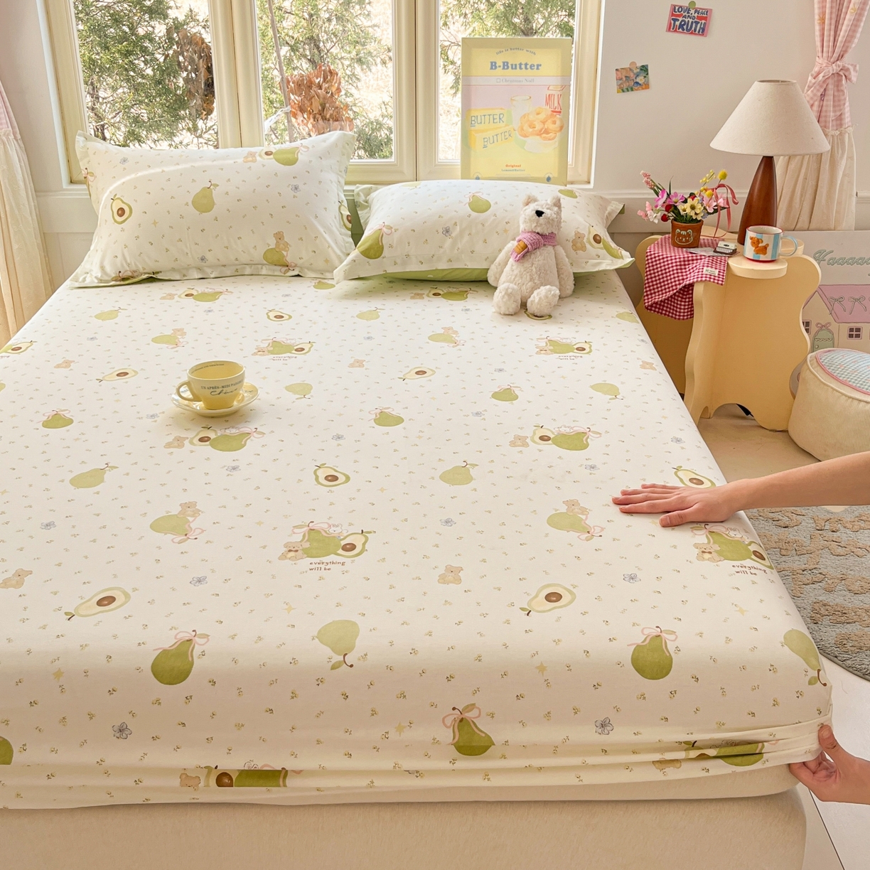 91家纺网 家纺一手货源 找家纺 莱通家纺 2026春夏新款12868全棉印花四件套单品系列二-单床笠 果味时光