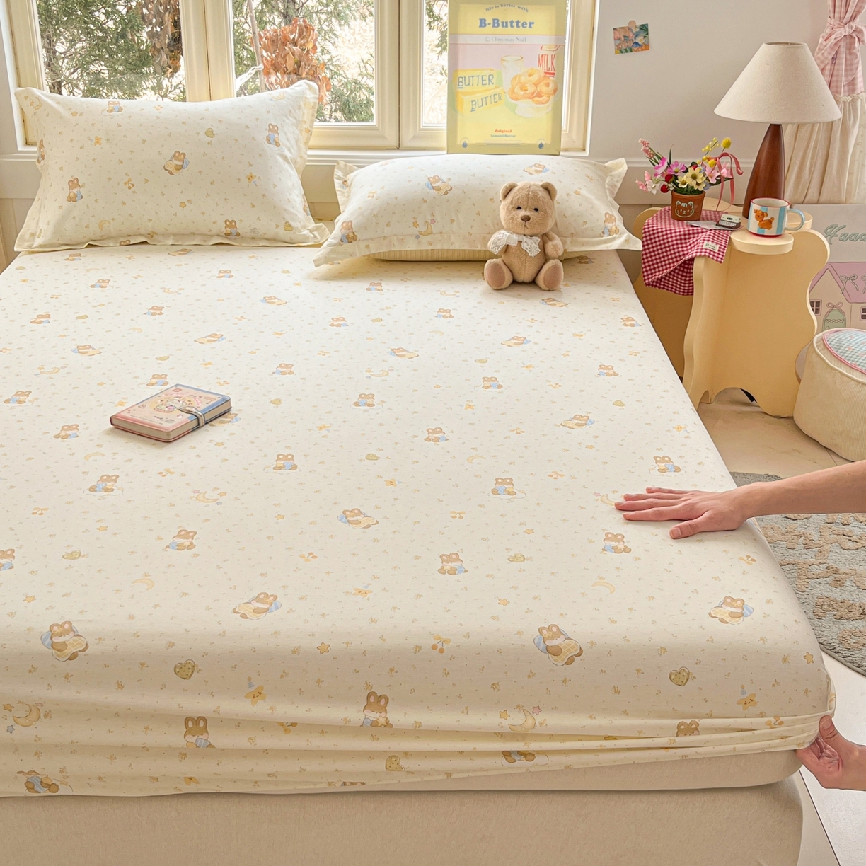 91家纺网 家纺一手货源 找家纺 莱通家纺 2026春夏新款12868全棉印花四件套单品系列二-单床笠 星点兔语