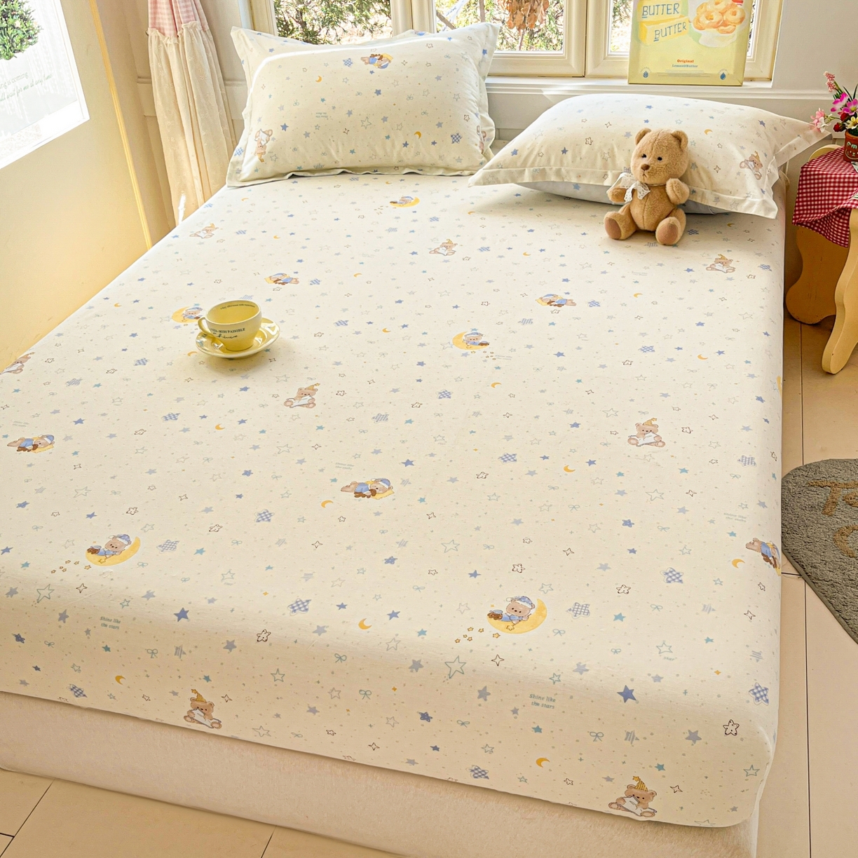 91家纺网 家纺一手货源 找家纺 莱通家纺 2026春夏新款12868全棉印花四件套单品系列二-单床笠 星眠小熊