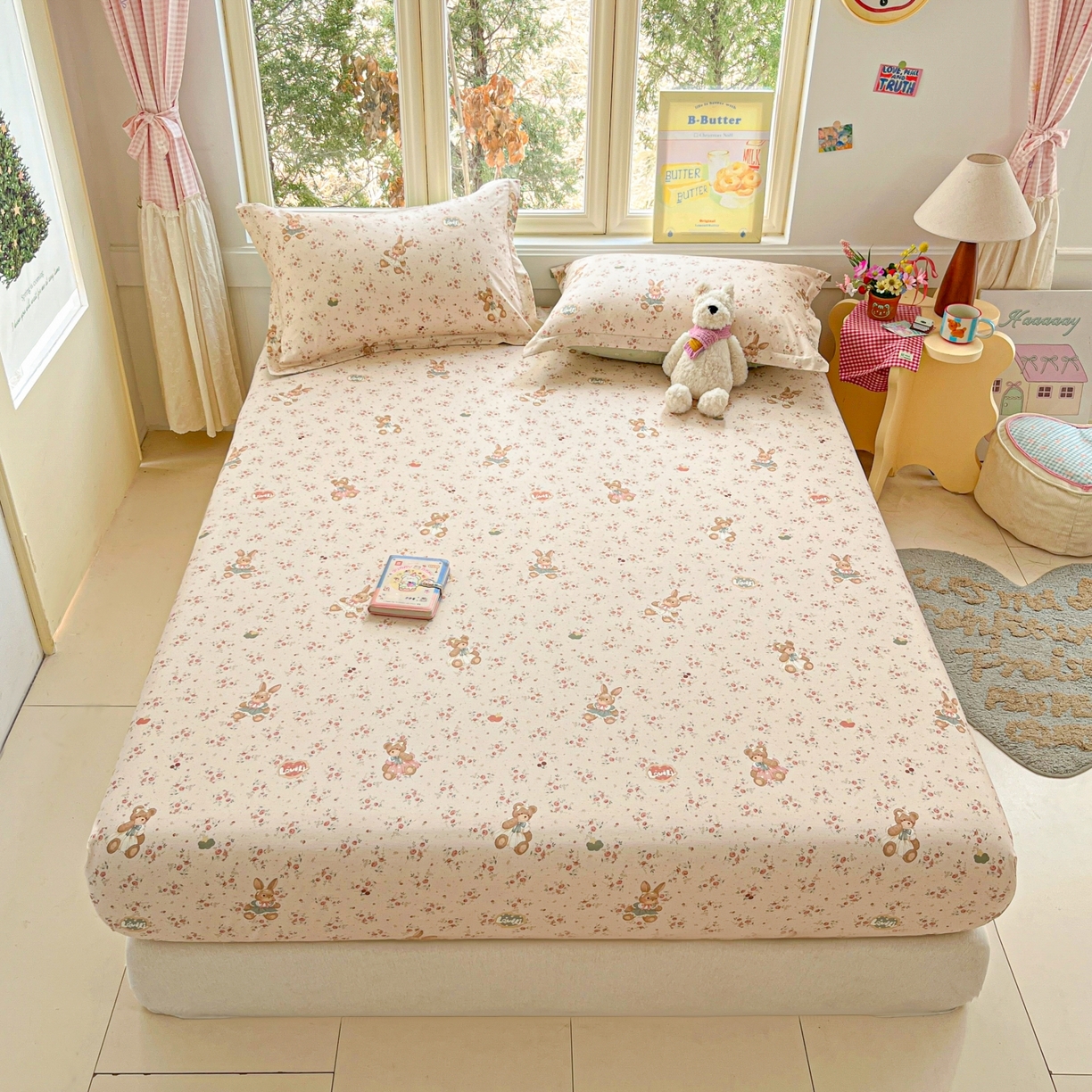 91家纺网 家纺一手货源 找家纺 莱通家纺 2026春夏新款12868全棉印花四件套单品系列二-单床笠 多萌日记