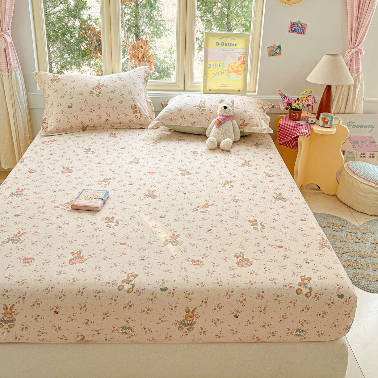 91家纺网 家纺一手货源 找家纺 莱通家纺 2026春夏新款12868全棉印花四件套单品系列二-单床笠 多萌日记