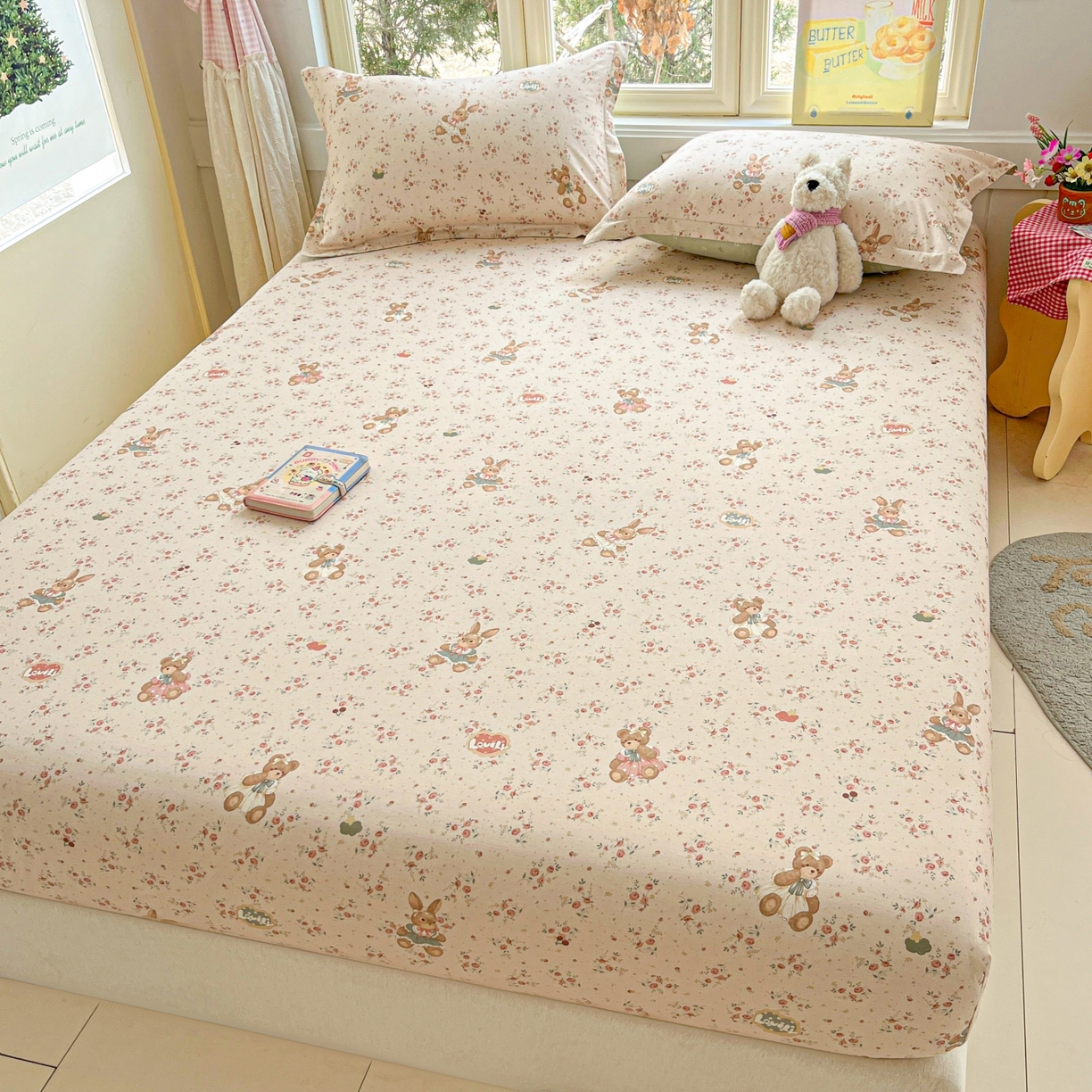 91家纺网 家纺一手货源 找家纺 莱通家纺 2026春夏新款12868全棉印花四件套单品系列二-单床笠 多萌日记