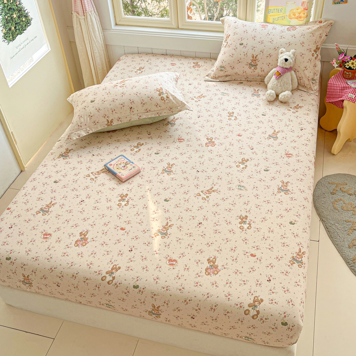 91家纺网 家纺一手货源 找家纺 莱通家纺 2026春夏新款12868全棉印花四件套单品系列二-单床笠 多萌日记