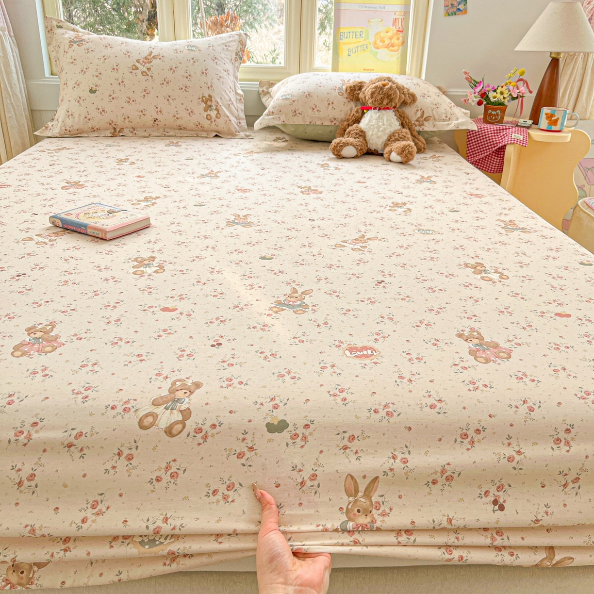 91家纺网 家纺一手货源 找家纺 莱通家纺 2026春夏新款12868全棉印花四件套单品系列二-单床笠 多萌日记