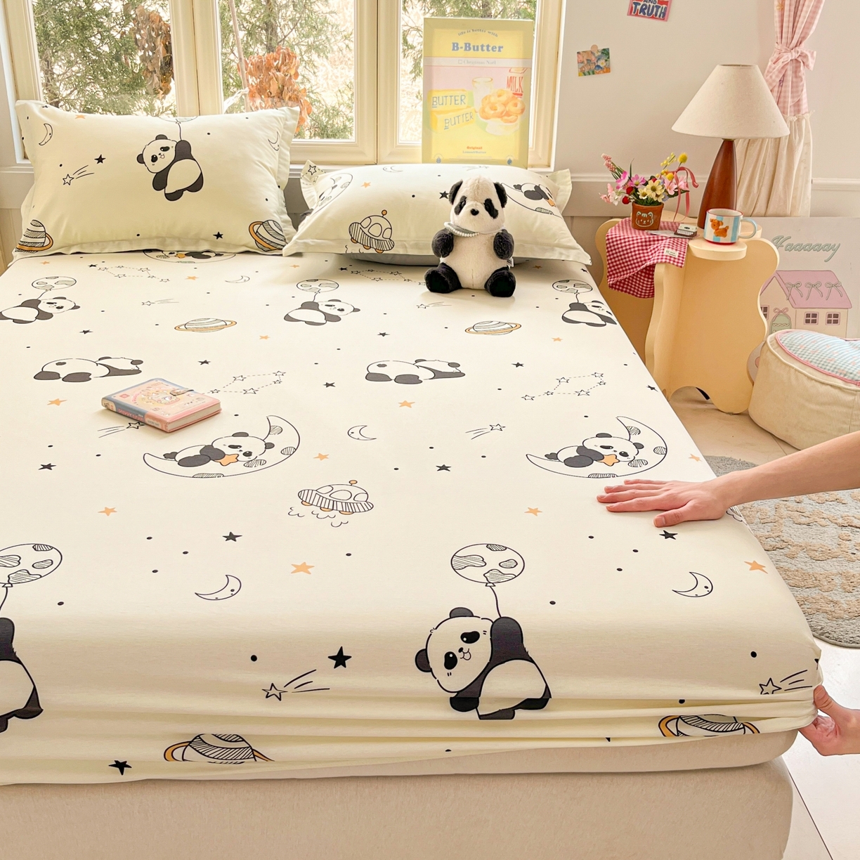 莱通家纺 2026春夏新款12868全棉印花四件套单品系列二-单床笠 放空小熊猫