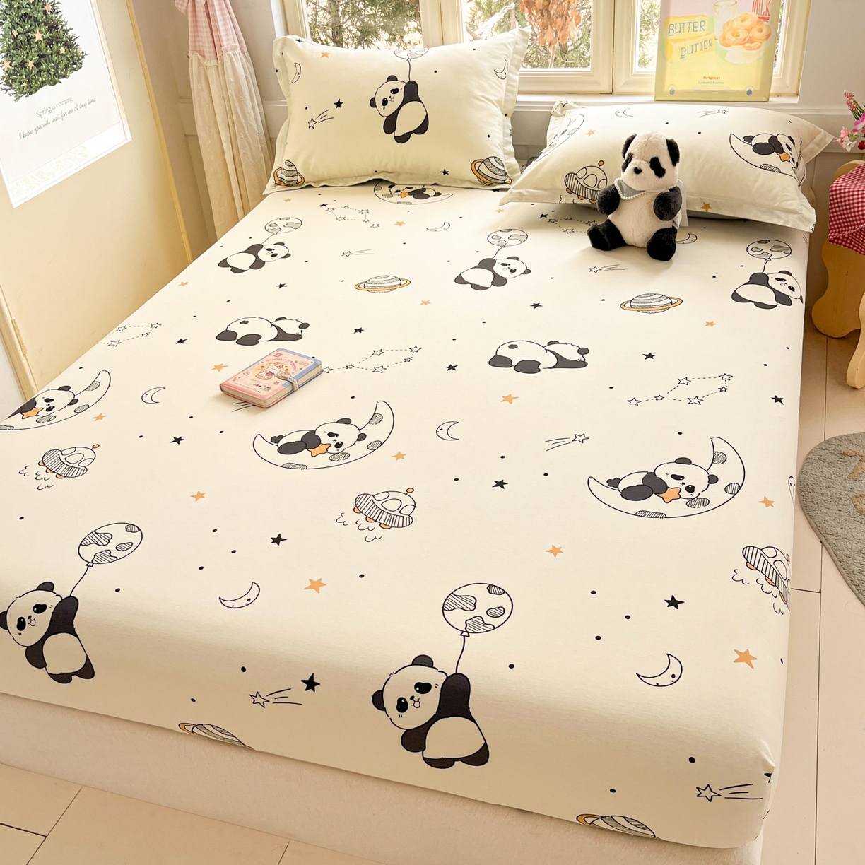 91家纺网 家纺一手货源 找家纺 莱通家纺 2026春夏新款12868全棉印花四件套单品系列二-单床笠 放空小熊猫