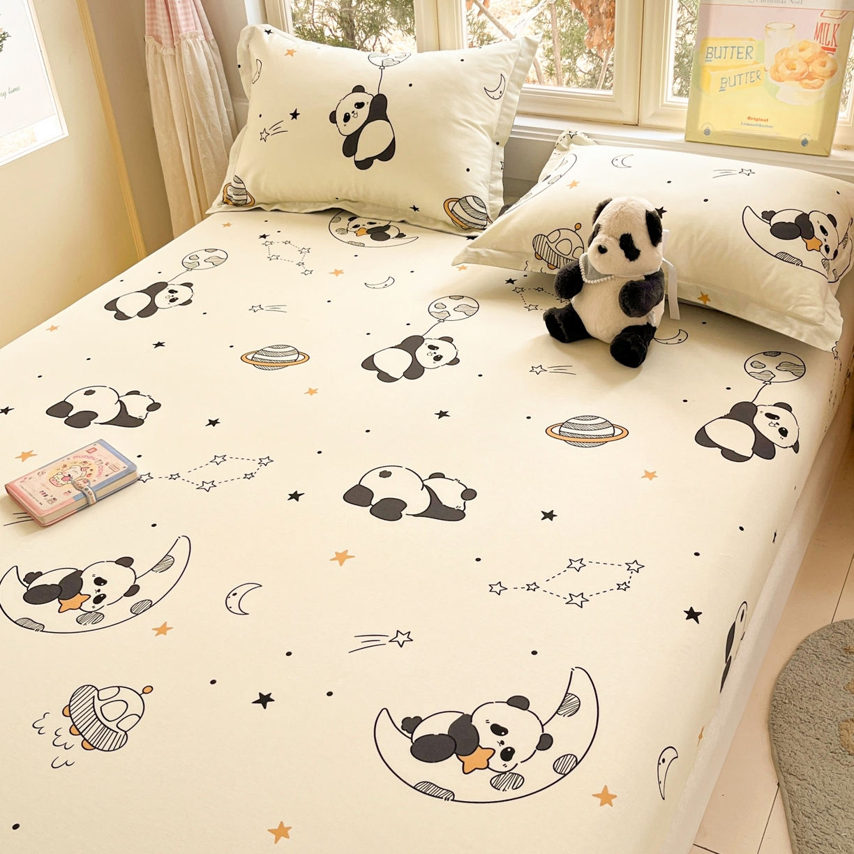 91家纺网 家纺一手货源 找家纺 莱通家纺 2026春夏新款12868全棉印花四件套单品系列二-单床笠 放空小熊猫