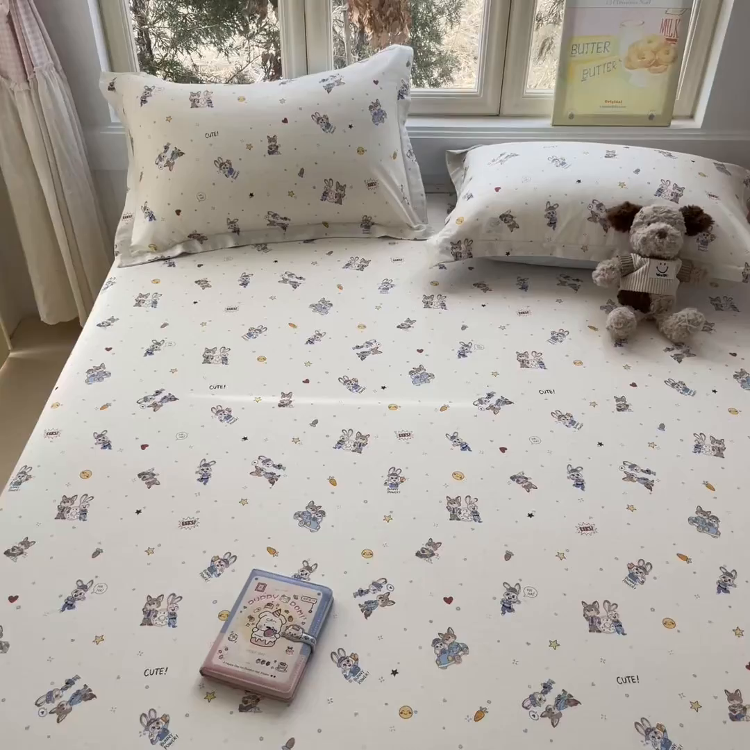 91家纺网 家纺一手货源 找家纺 莱通家纺 2026春夏新款12868全棉印花四件套单品系列二-单床笠 疯狂小cp