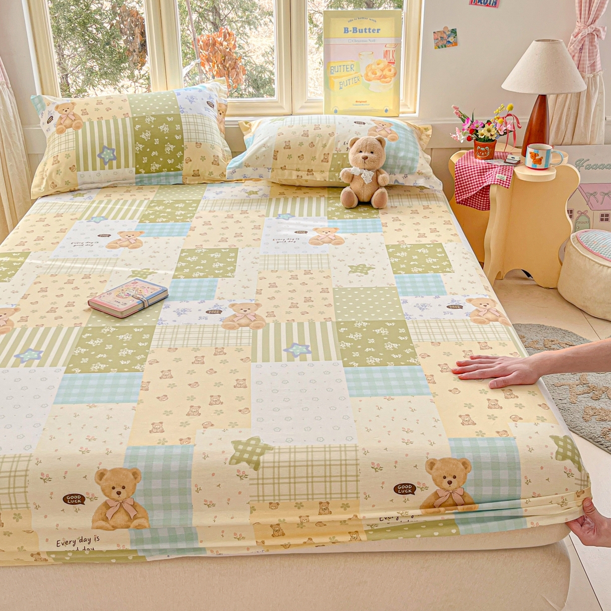 莱通家纺 2026春夏新款12868全棉印花四件套单品系列二-单床笠 格纹午后