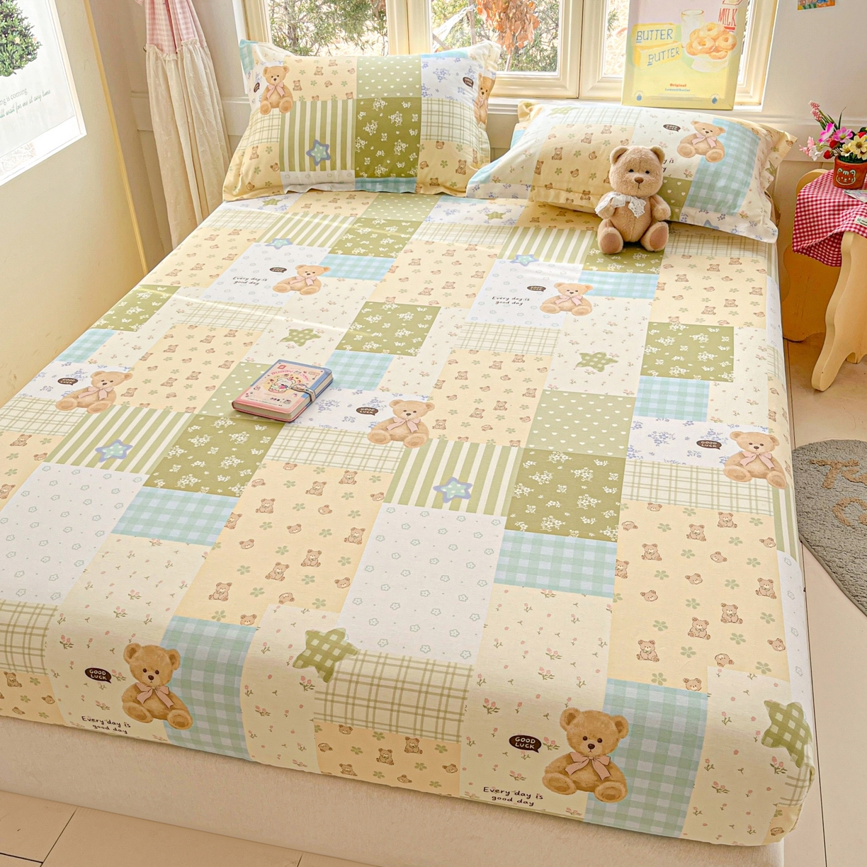 91家纺网 家纺一手货源 找家纺 莱通家纺 2026春夏新款12868全棉印花四件套单品系列二-单床笠 格纹午后