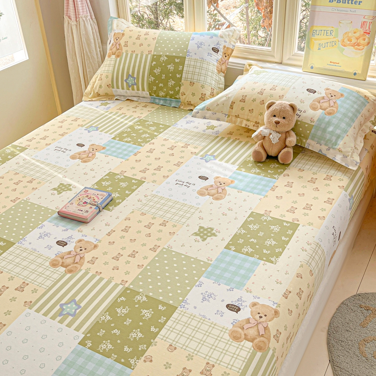 91家纺网 家纺一手货源 找家纺 莱通家纺 2026春夏新款12868全棉印花四件套单品系列二-单床笠 格纹午后