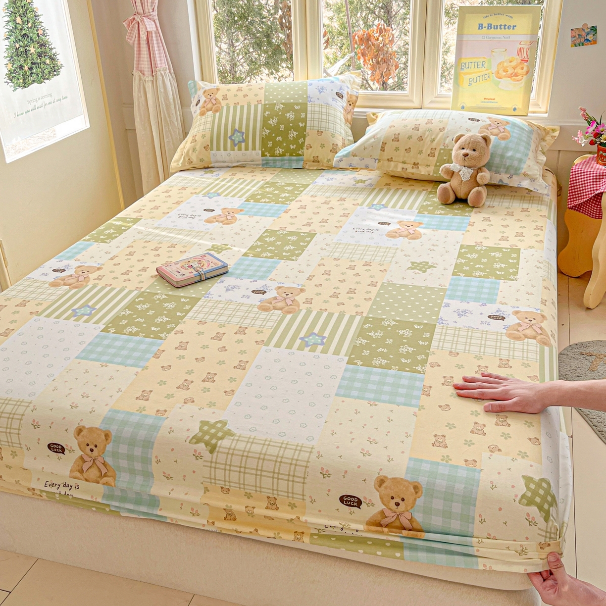 91家纺网 家纺一手货源 找家纺 莱通家纺 2026春夏新款12868全棉印花四件套单品系列二-单床笠 格纹午后