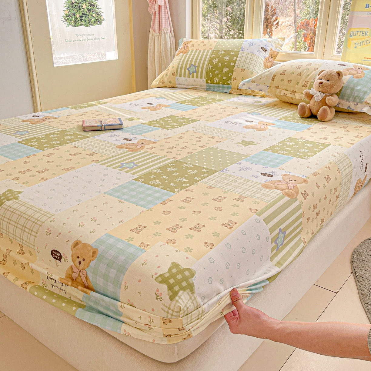 91家纺网 家纺一手货源 找家纺 莱通家纺 2026春夏新款12868全棉印花四件套单品系列二-单床笠 格纹午后