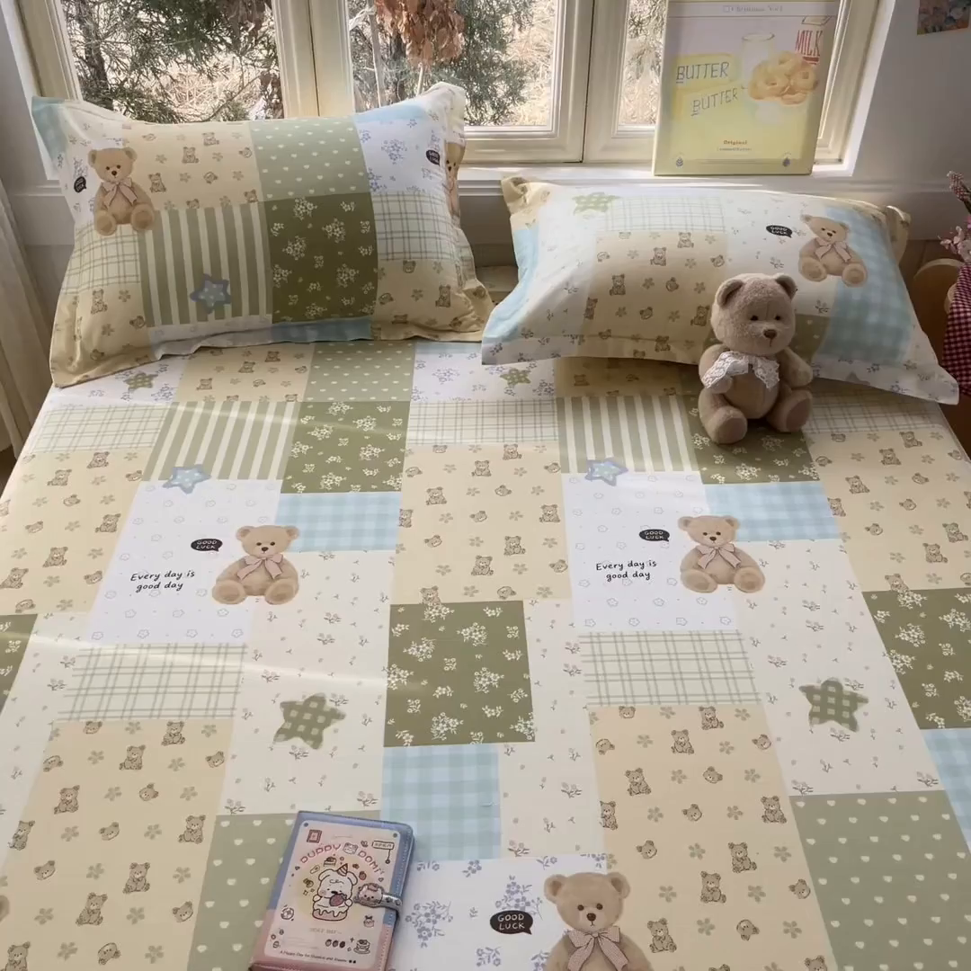 91家纺网 家纺一手货源 找家纺 莱通家纺 2026春夏新款12868全棉印花四件套单品系列二-单床笠 格纹午后