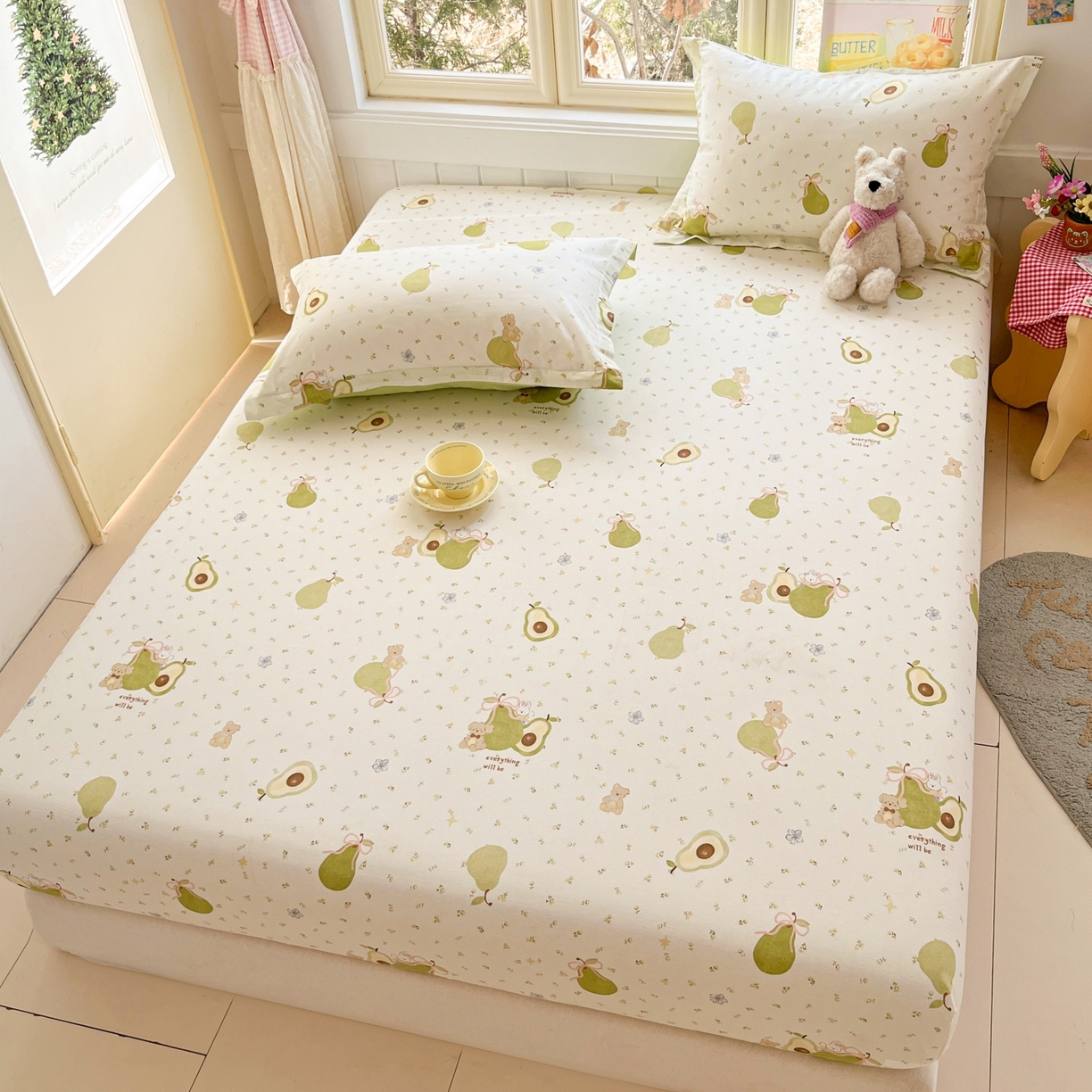 91家纺网 家纺一手货源 找家纺 莱通家纺 2026春夏新款12868全棉印花四件套单品系列二-单床笠 果味时光