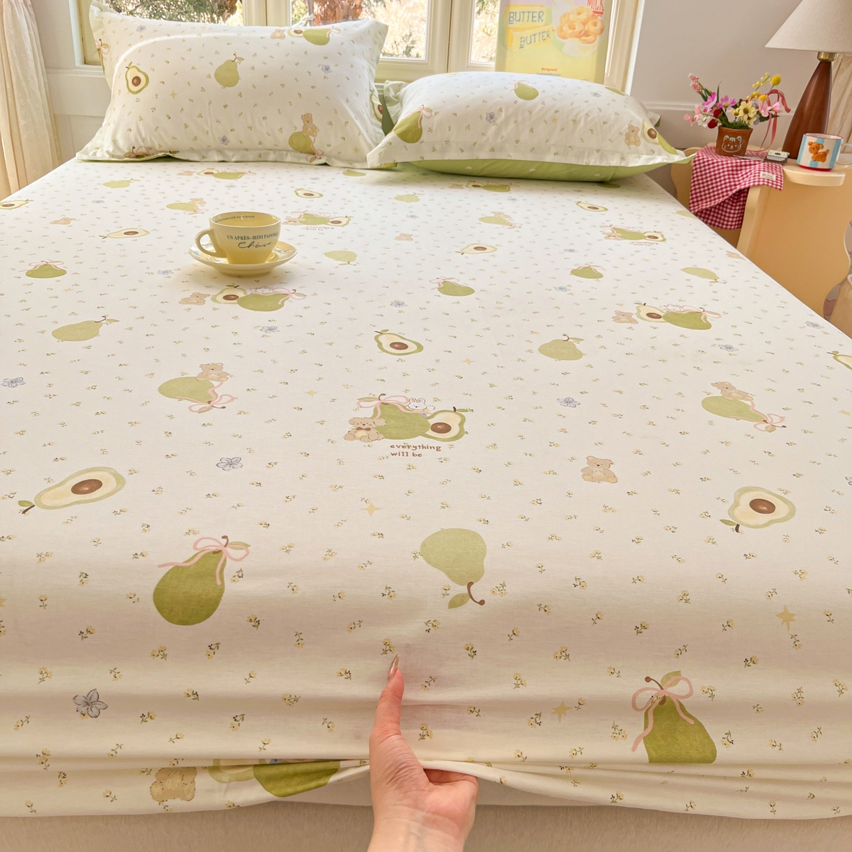 91家纺网 家纺一手货源 找家纺 莱通家纺 2026春夏新款12868全棉印花四件套单品系列二-单床笠 果味时光