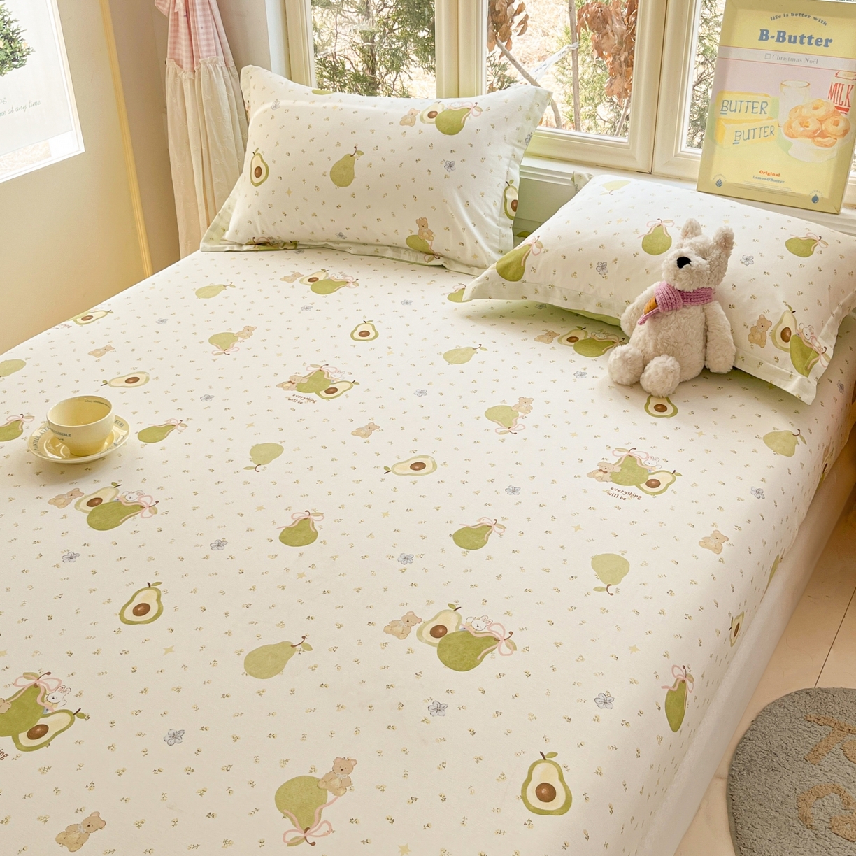 91家纺网 家纺一手货源 找家纺 莱通家纺 2026春夏新款12868全棉印花四件套单品系列二-单床笠 果味时光