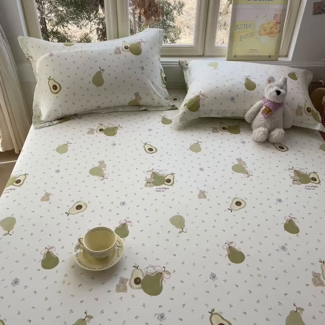 91家纺网 家纺一手货源 找家纺 莱通家纺 2026春夏新款12868全棉印花四件套单品系列二-单床笠 果味时光