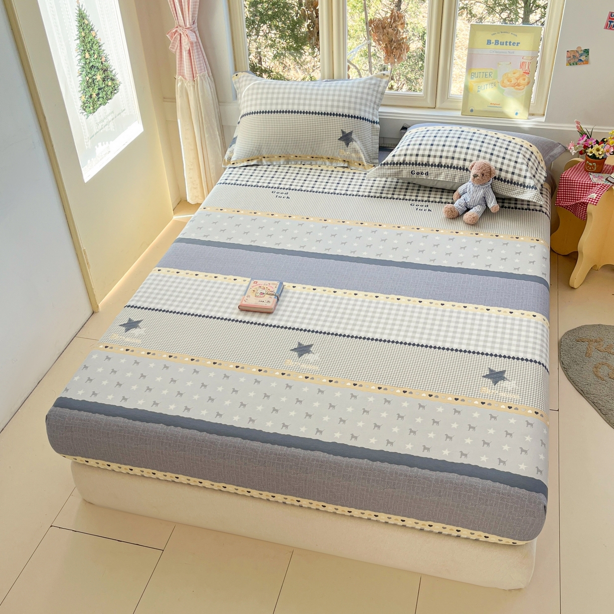 91家纺网 家纺一手货源 找家纺 莱通家纺 2026春夏新款12868全棉印花四件套单品系列二-单床笠 蓝星语