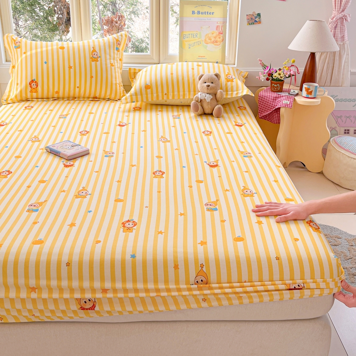 莱通家纺 2026春夏新款12868全棉印花四件套单品系列二-单床笠 条纹萌星