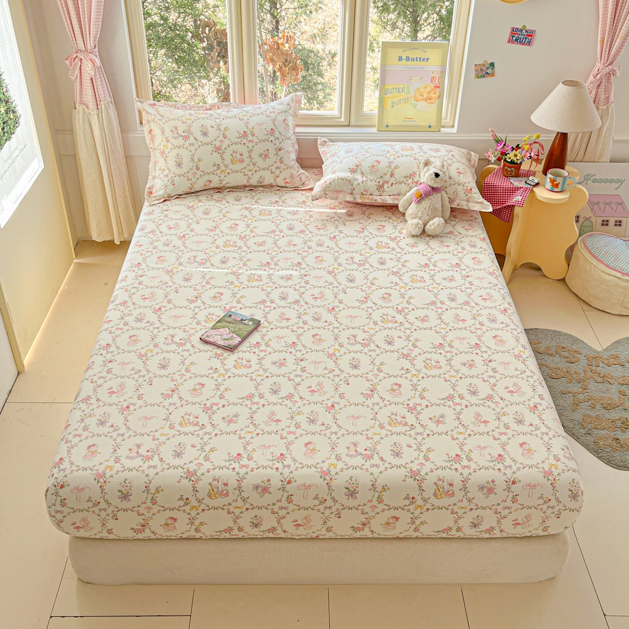 91家纺网 家纺一手货源 找家纺 莱通家纺 2026春夏新款12868全棉印花四件套单品系列二-单床笠 童话花町