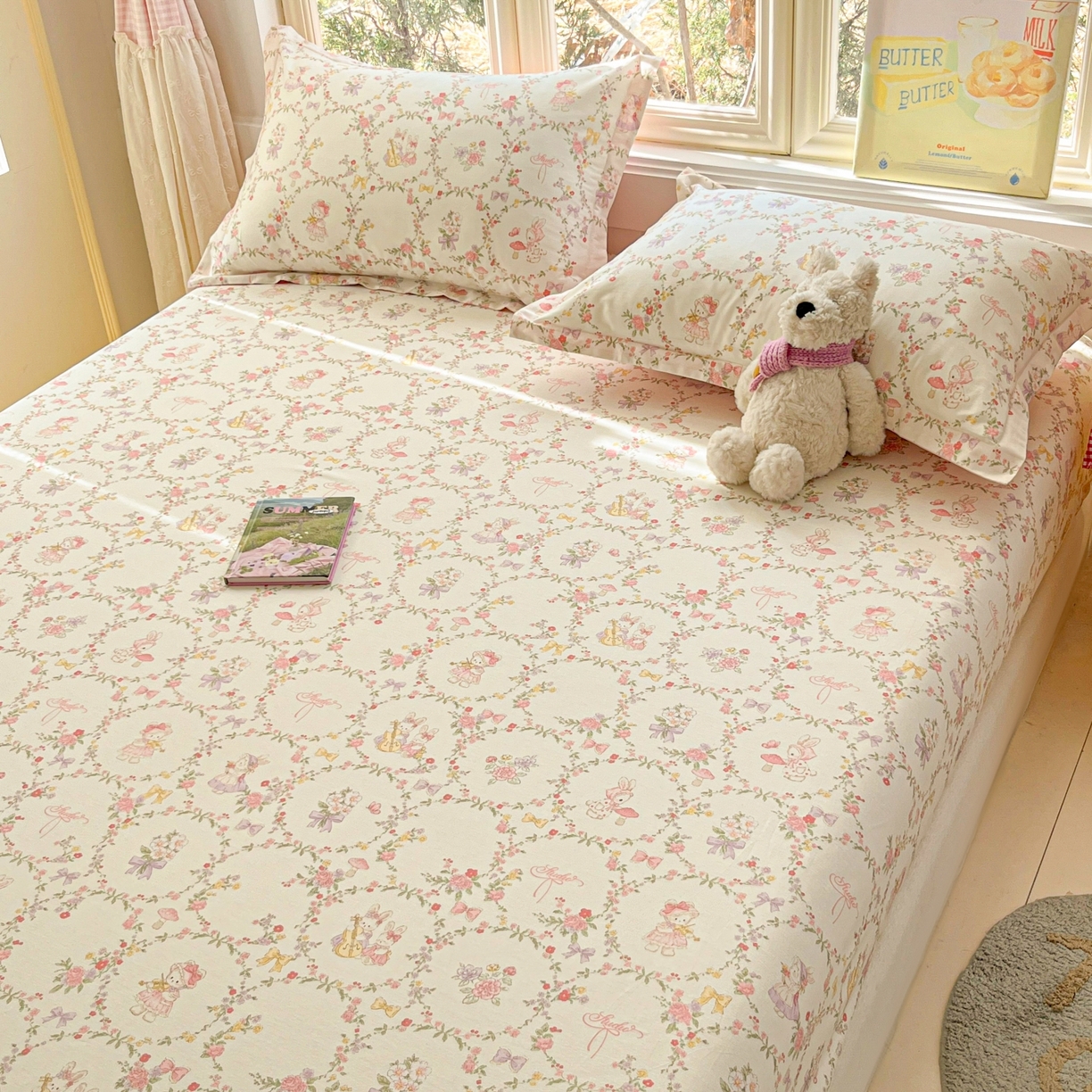 91家纺网 家纺一手货源 找家纺 莱通家纺 2026春夏新款12868全棉印花四件套单品系列二-单床笠 童话花町