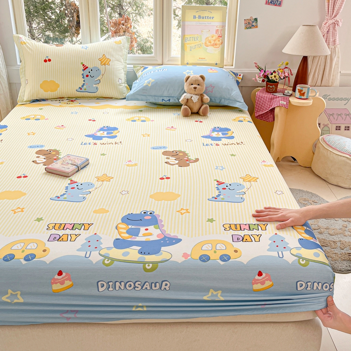 莱通家纺 2026春夏新款12868全棉印花四件套单品系列二-单床笠 闲趣恐龙