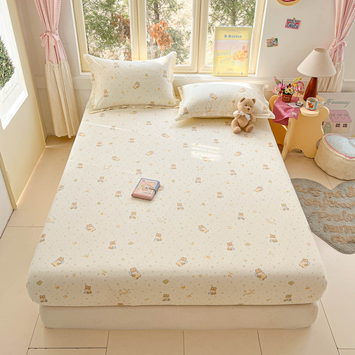 91家纺网 家纺一手货源 找家纺 莱通家纺 2026春夏新款12868全棉印花四件套单品系列二-单床笠 星点兔语