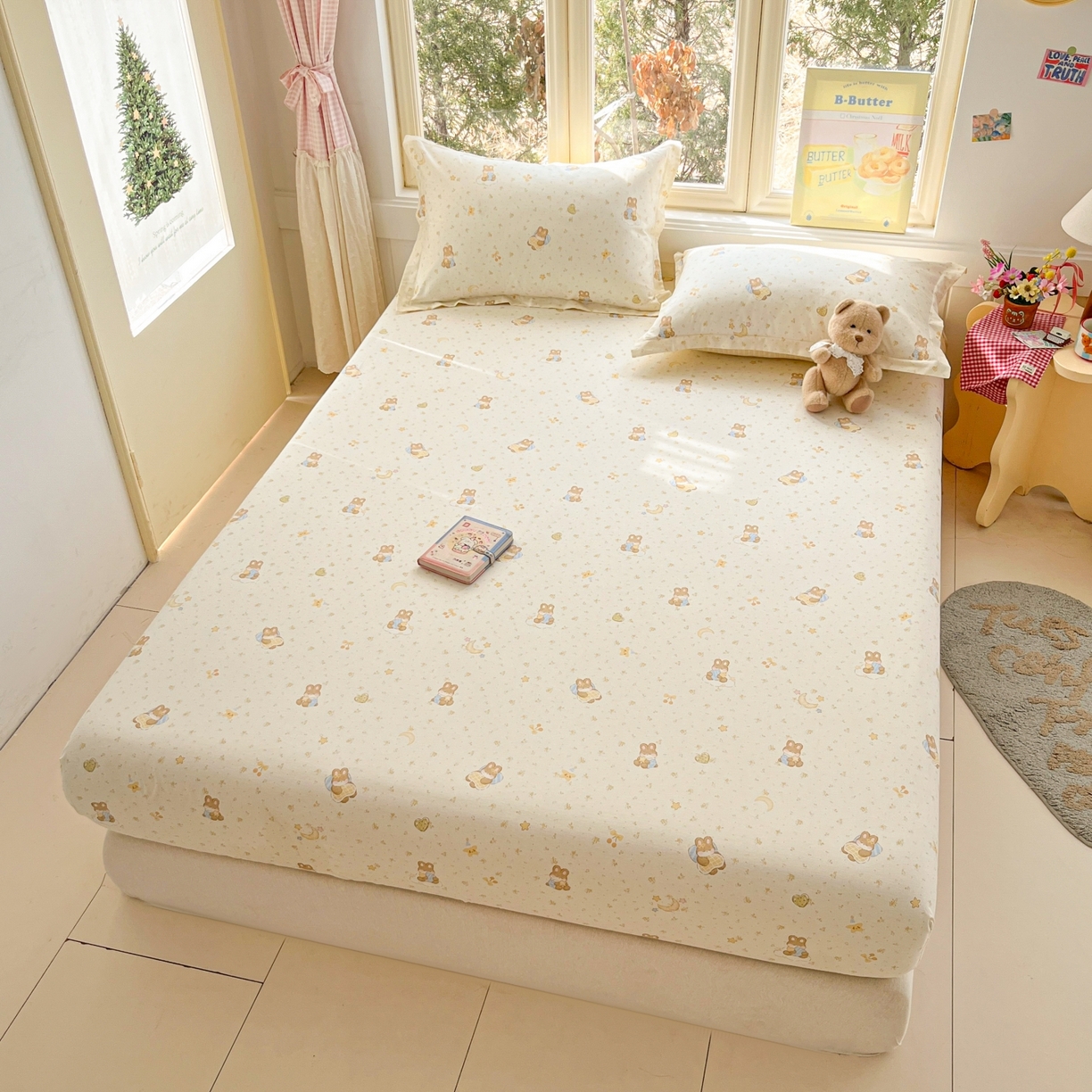 91家纺网 家纺一手货源 找家纺 莱通家纺 2026春夏新款12868全棉印花四件套单品系列二-单床笠 星点兔语