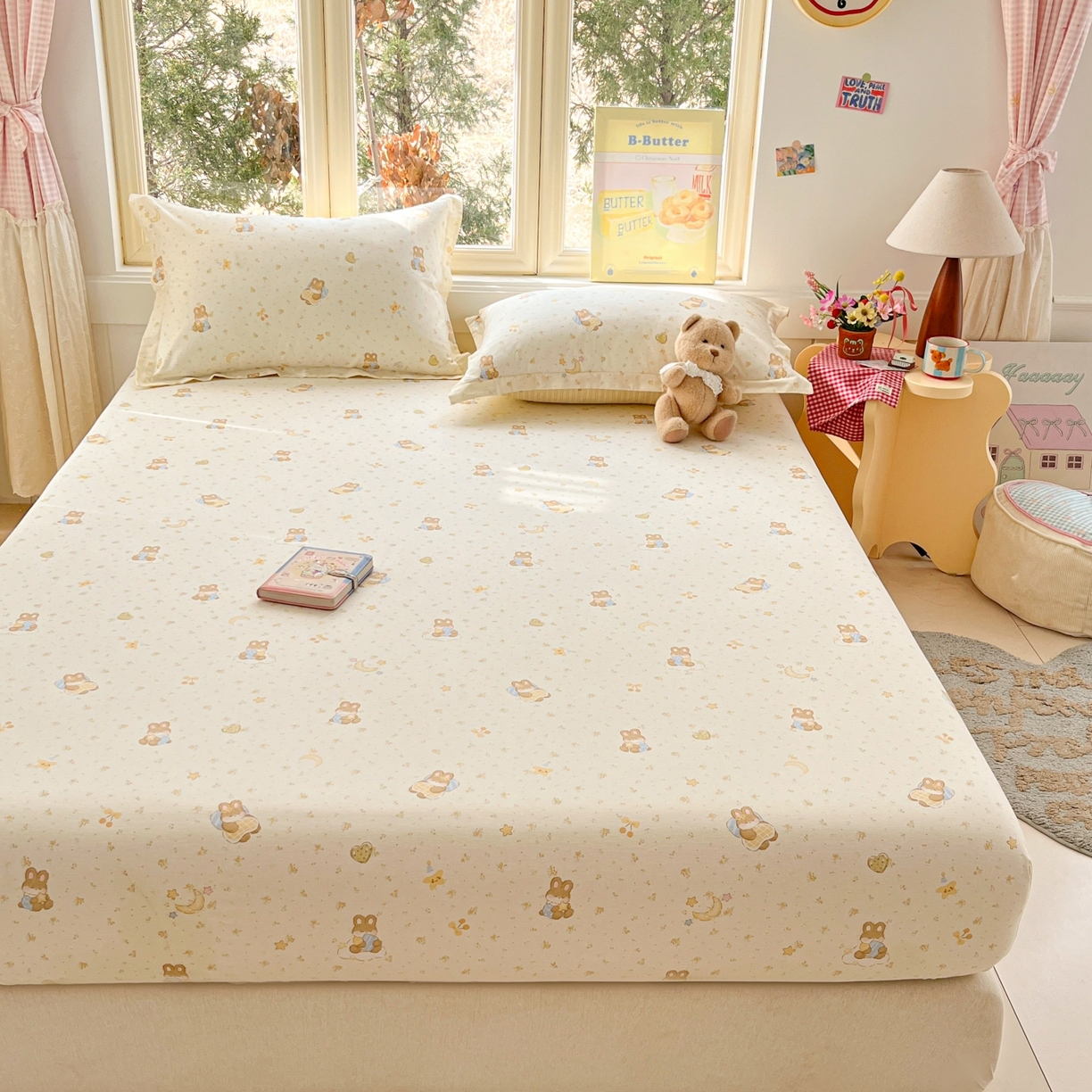 91家纺网 家纺一手货源 找家纺 莱通家纺 2026春夏新款12868全棉印花四件套单品系列二-单床笠 星点兔语