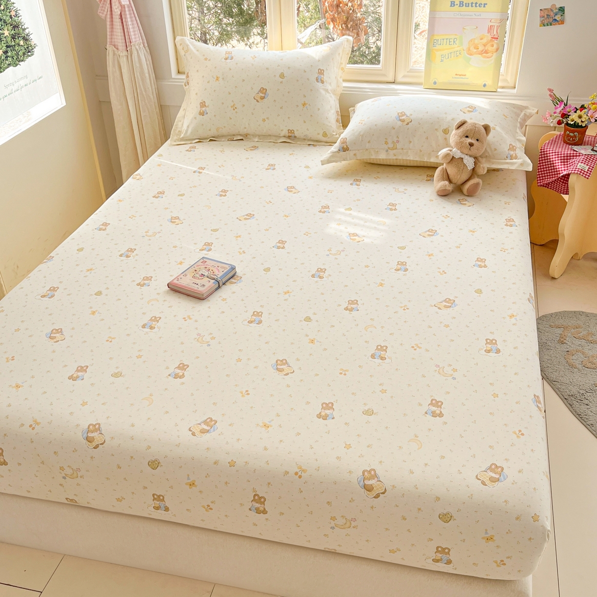 91家纺网 家纺一手货源 找家纺 莱通家纺 2026春夏新款12868全棉印花四件套单品系列二-单床笠 星点兔语