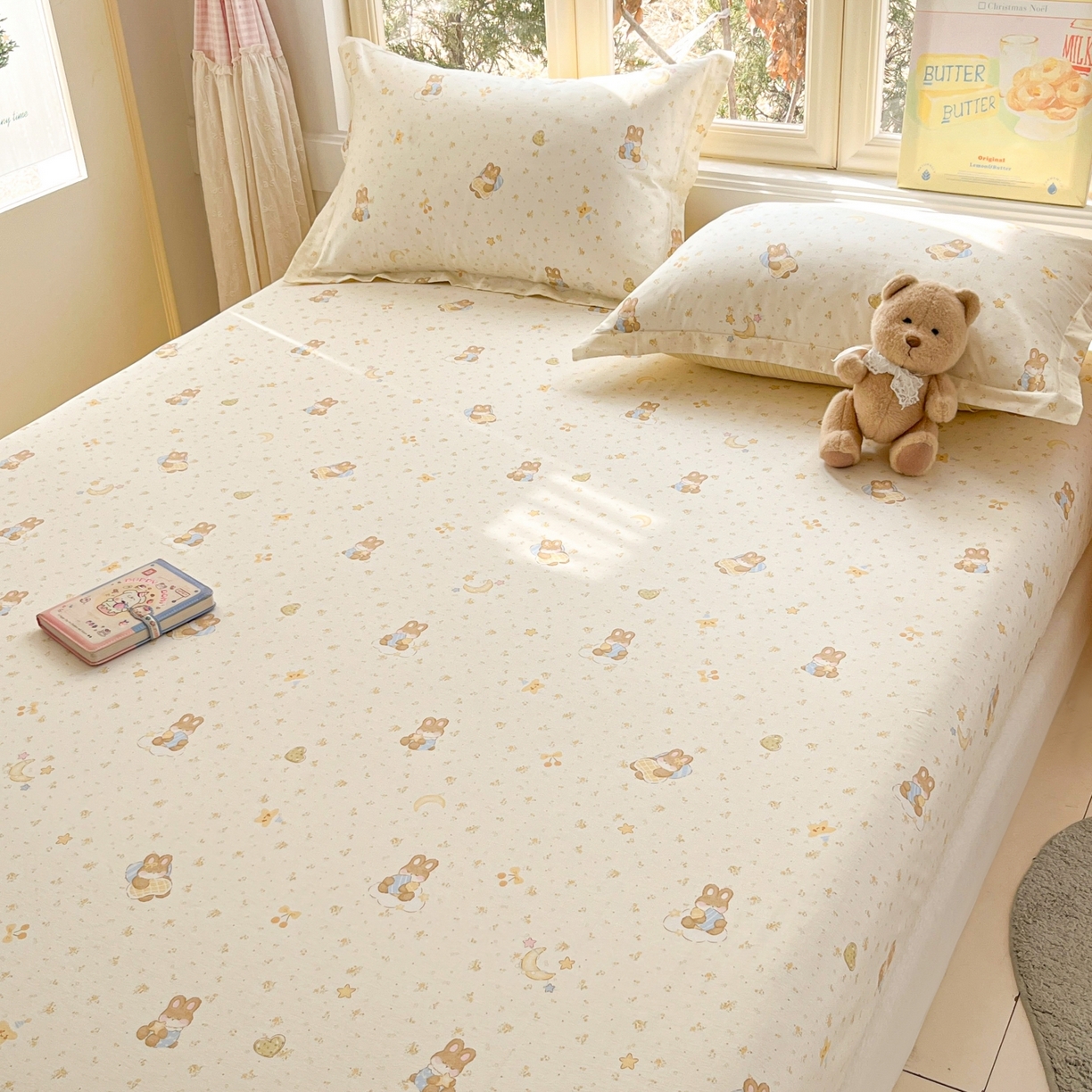 91家纺网 家纺一手货源 找家纺 莱通家纺 2026春夏新款12868全棉印花四件套单品系列二-单床笠 星点兔语