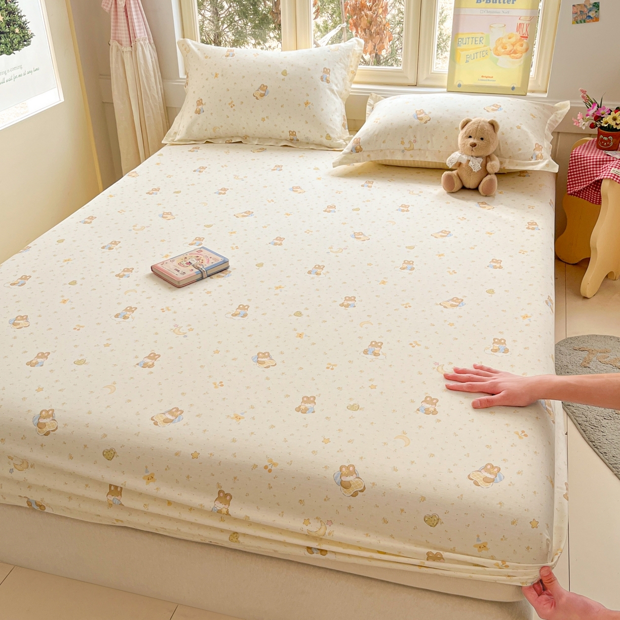 91家纺网 家纺一手货源 找家纺 莱通家纺 2026春夏新款12868全棉印花四件套单品系列二-单床笠 星点兔语